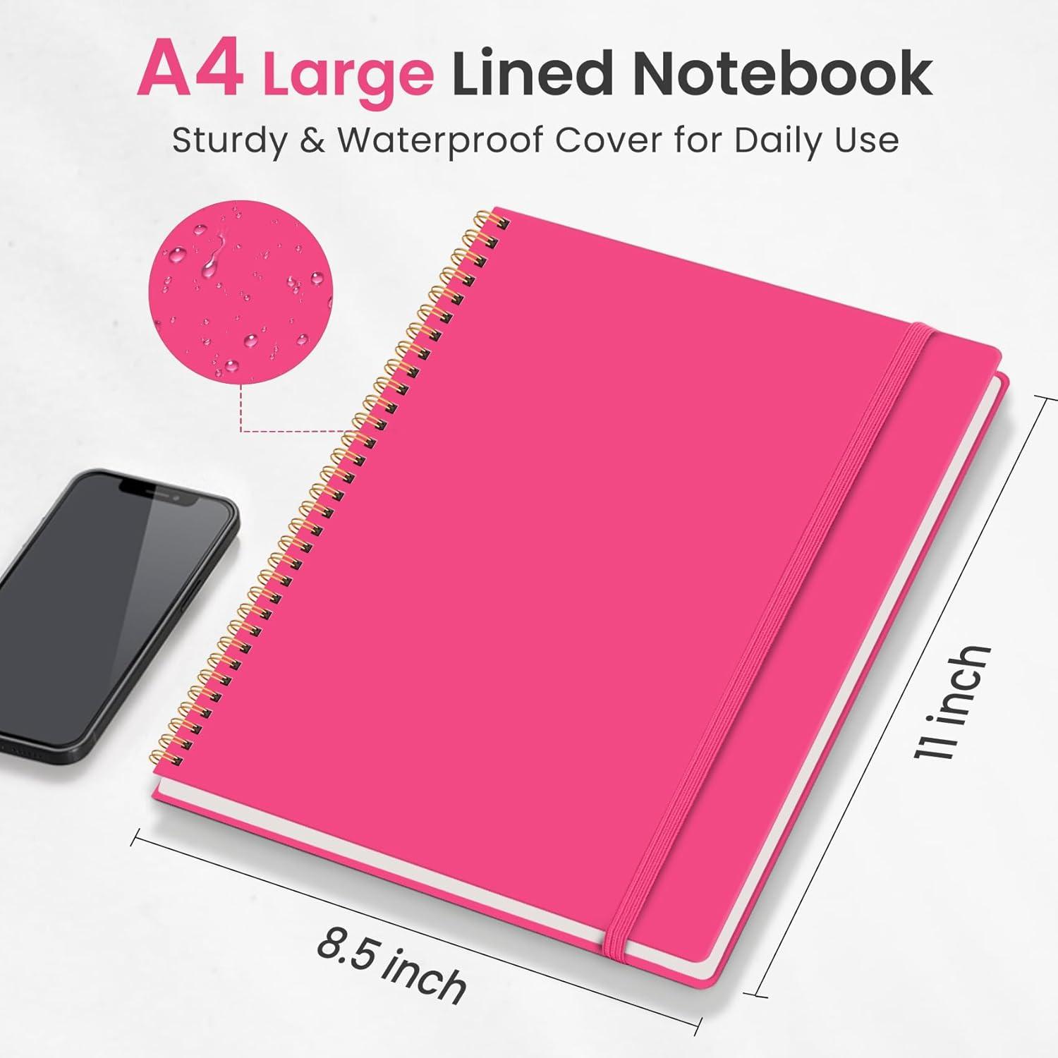 image:imageTaja Spiral Lined Notebook 85x11 Notebooks for Work Large A4 Journal for Women amp Men College Ruled Journaling Notebook for Writing Plastic Cover Spiral Journal PurpleM Berry Pink