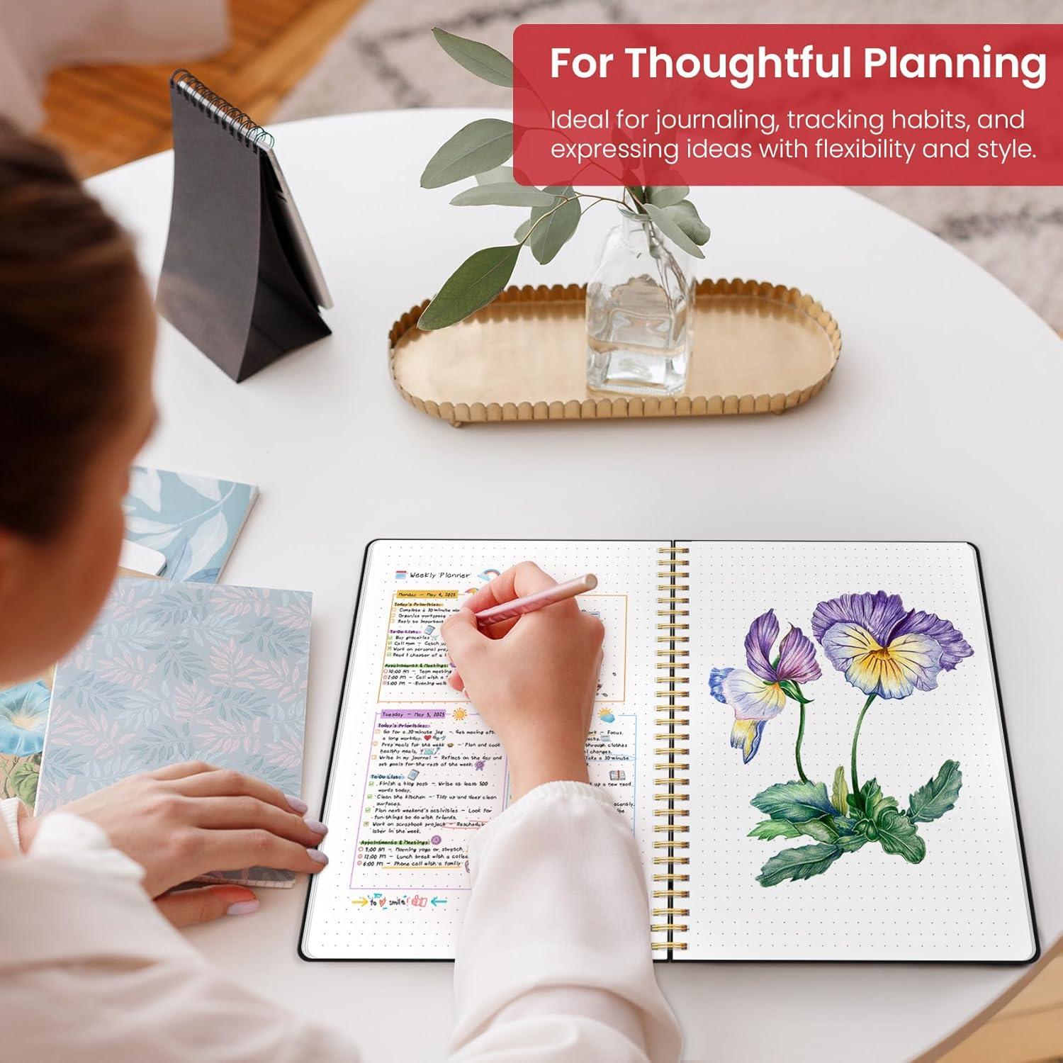 image:imageTaja Spiral Lined Notebook 85x11 Notebooks for Work Large A4 Journal for Women amp Men College Ruled Journaling Notebook for Writing Plastic Cover Spiral Journal PurpleDBlack