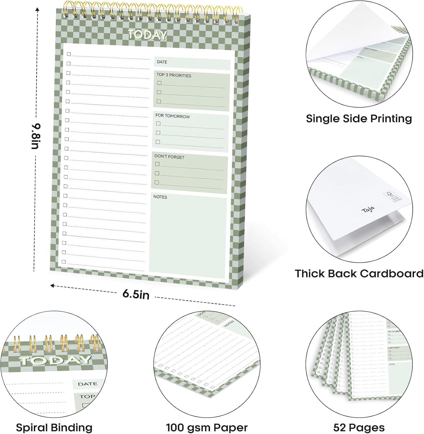 image:imageTaja To Do List Notepad To Do List Notebook for Work with 52 Sheets 98 x 65 Undated Daily Planner Perfect for Daily Tasks and Goal Setting Notepad Suitable for Office Home amp School Greenery SwayjMint Checkered