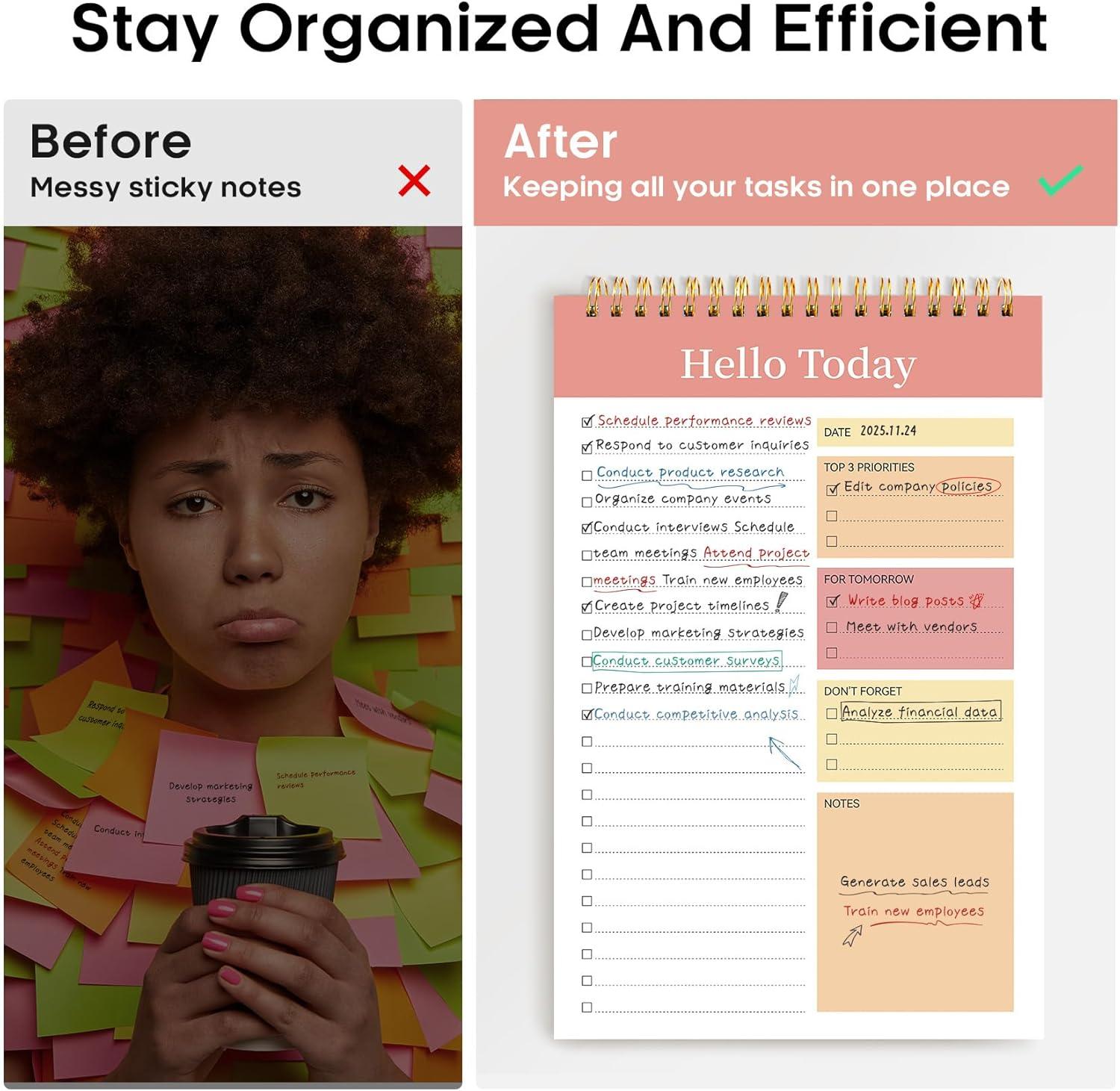 image:imageTaja To Do List Notepad To Do List Notebook for Work with 52 Sheets 98 x 65 Undated Daily Planner Perfect for Daily Tasks and Goal Setting Notepad Suitable for Office Home amp School Greenery SwayzPink