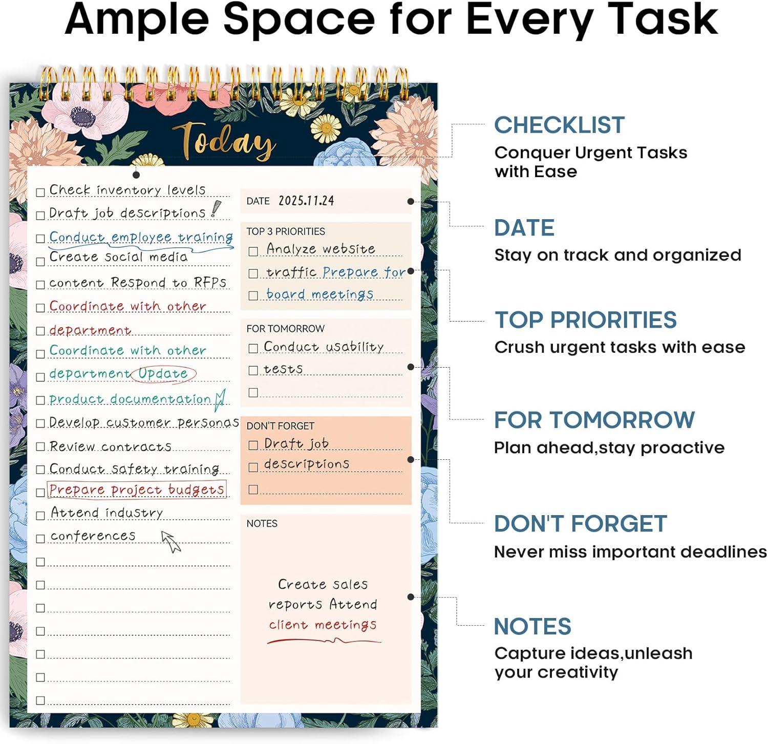 image:imageTaja To Do List Notepad To Do List Notebook for Work with 52 Sheets 98 x 65 Undated Daily Planner Perfect for Daily Tasks and Goal Setting Notepad Suitable for Office Home amp School Greenery SwayzFloral Symphony