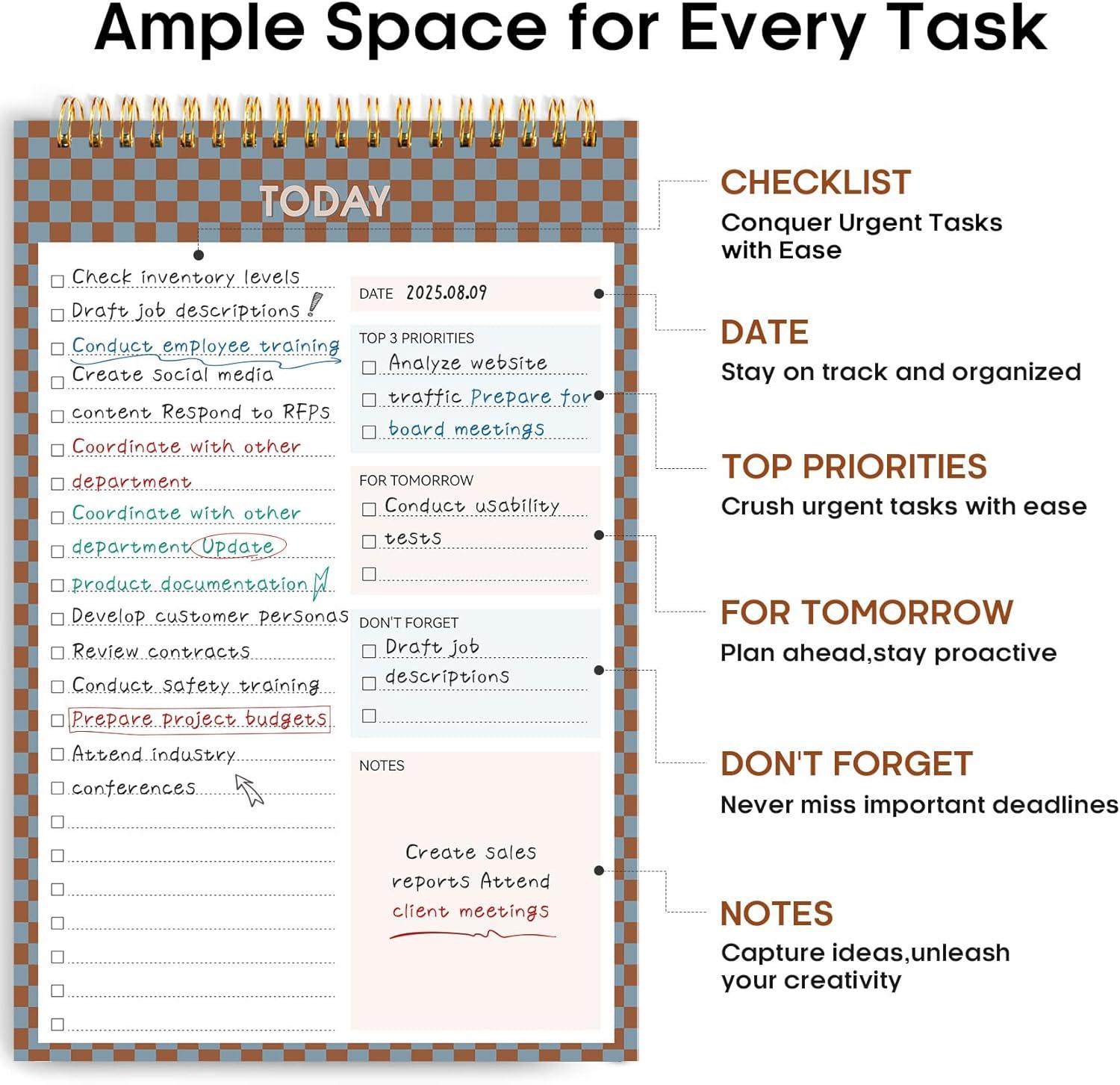 image:imageTaja To Do List Notepad To Do List Notebook for Work with 52 Sheets 98 x 65 Undated Daily Planner Perfect for Daily Tasks and Goal Setting Notepad Suitable for Office Home amp School Greenery SwayzEarth Checkered