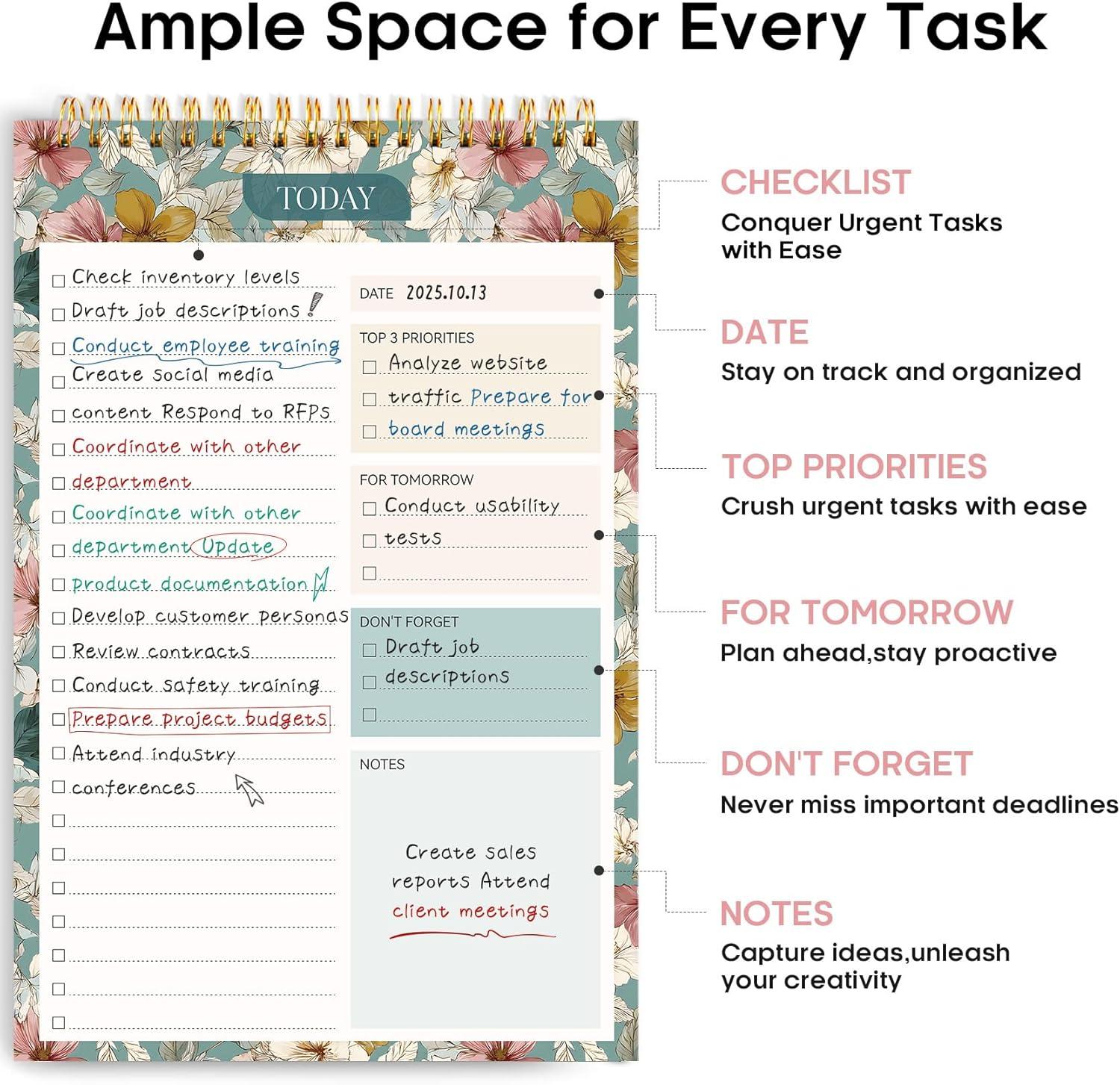 image:imageTaja To Do List Notepad To Do List Notebook for Work with 52 Sheets 98 x 65 Undated Daily Planner Perfect for Daily Tasks and Goal Setting Notepad Suitable for Office Home amp School Greenery SwaynTeal Petals