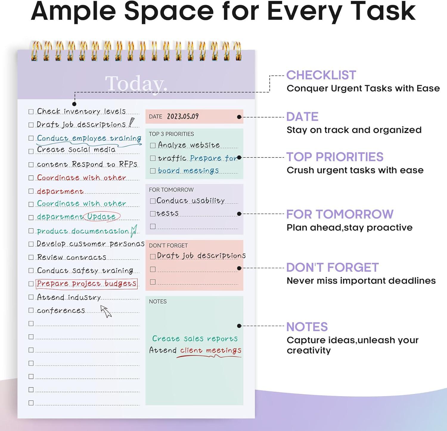 image:imageTaja To Do List Notepad To Do List Notebook for Work with 52 Sheets 98 x 65 Undated Daily Planner Perfect for Daily Tasks and Goal Setting Notepad Suitable for Office Home amp School Greenery SwaybViolet Dream
