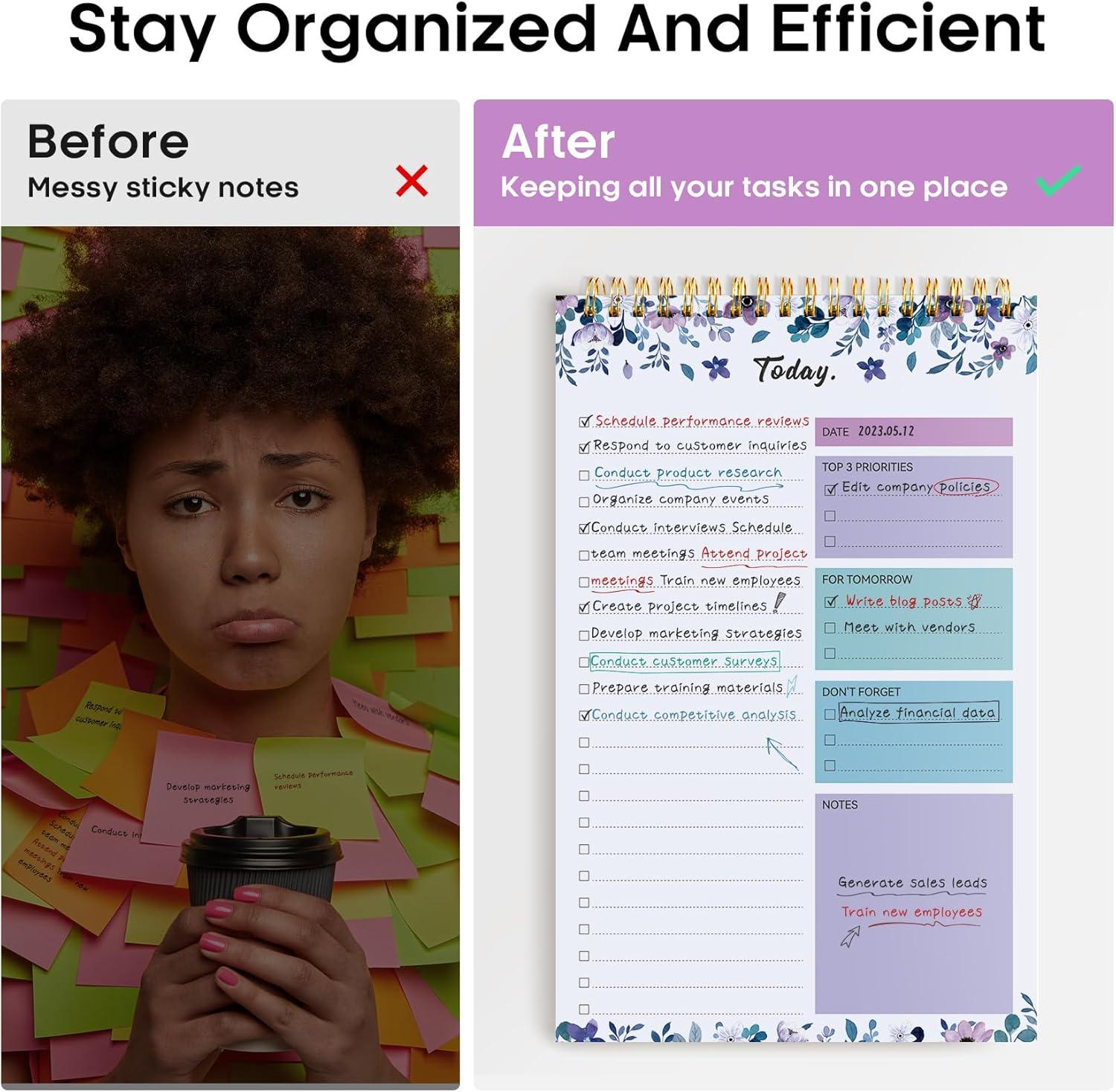 image:imageTaja To Do List Notepad To Do List Notebook for Work with 52 Sheets 98 x 65 Undated Daily Planner Perfect for Daily Tasks and Goal Setting Notepad Suitable for Office Home amp School Greenery SwayfVioletBloom