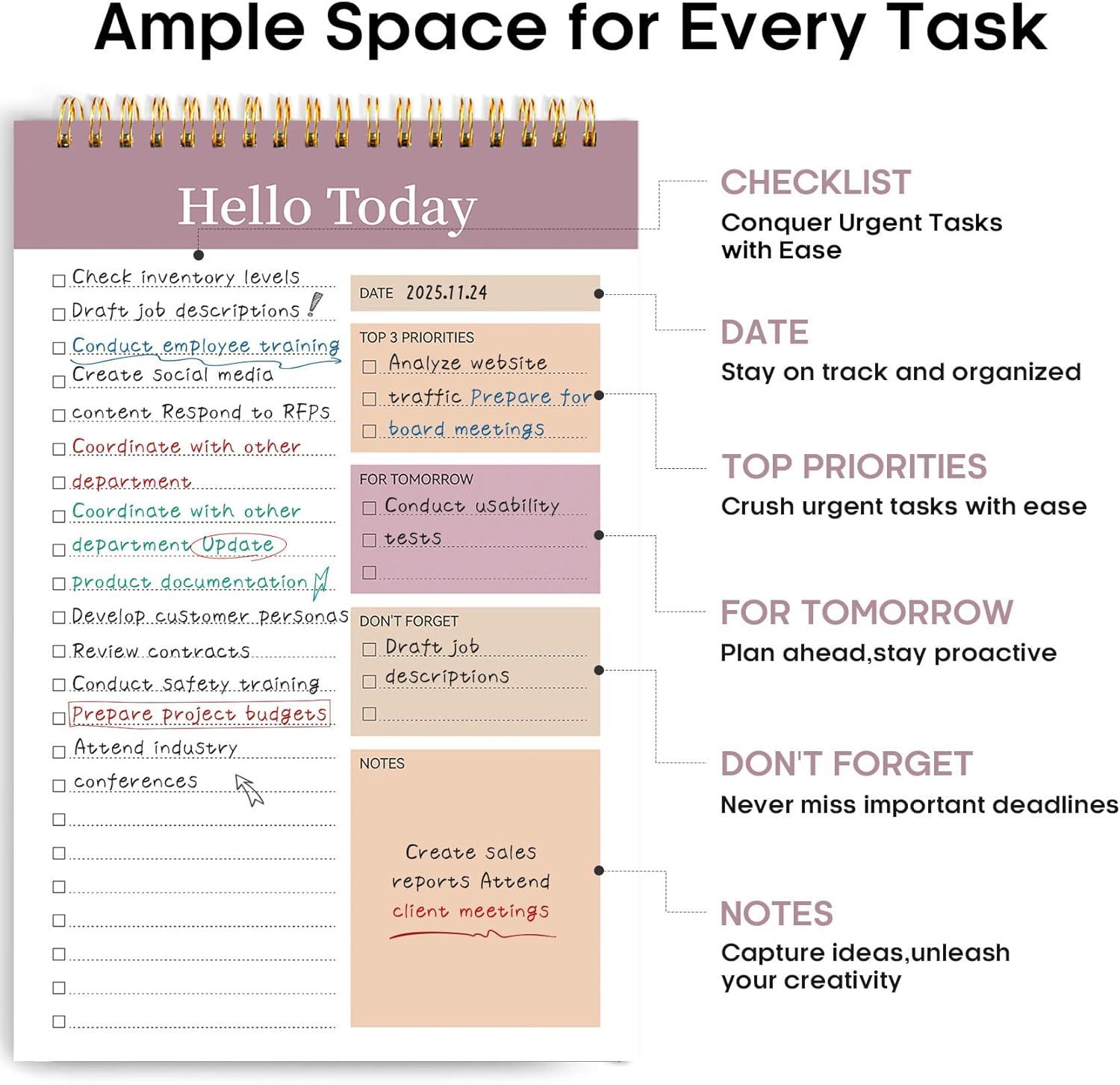 image:imageTaja To Do List Notepad To Do List Notebook for Work with 52 Sheets 98 x 65 Undated Daily Planner Perfect for Daily Tasks and Goal Setting Notepad Suitable for Office Home amp School Greenery SwaywPurple