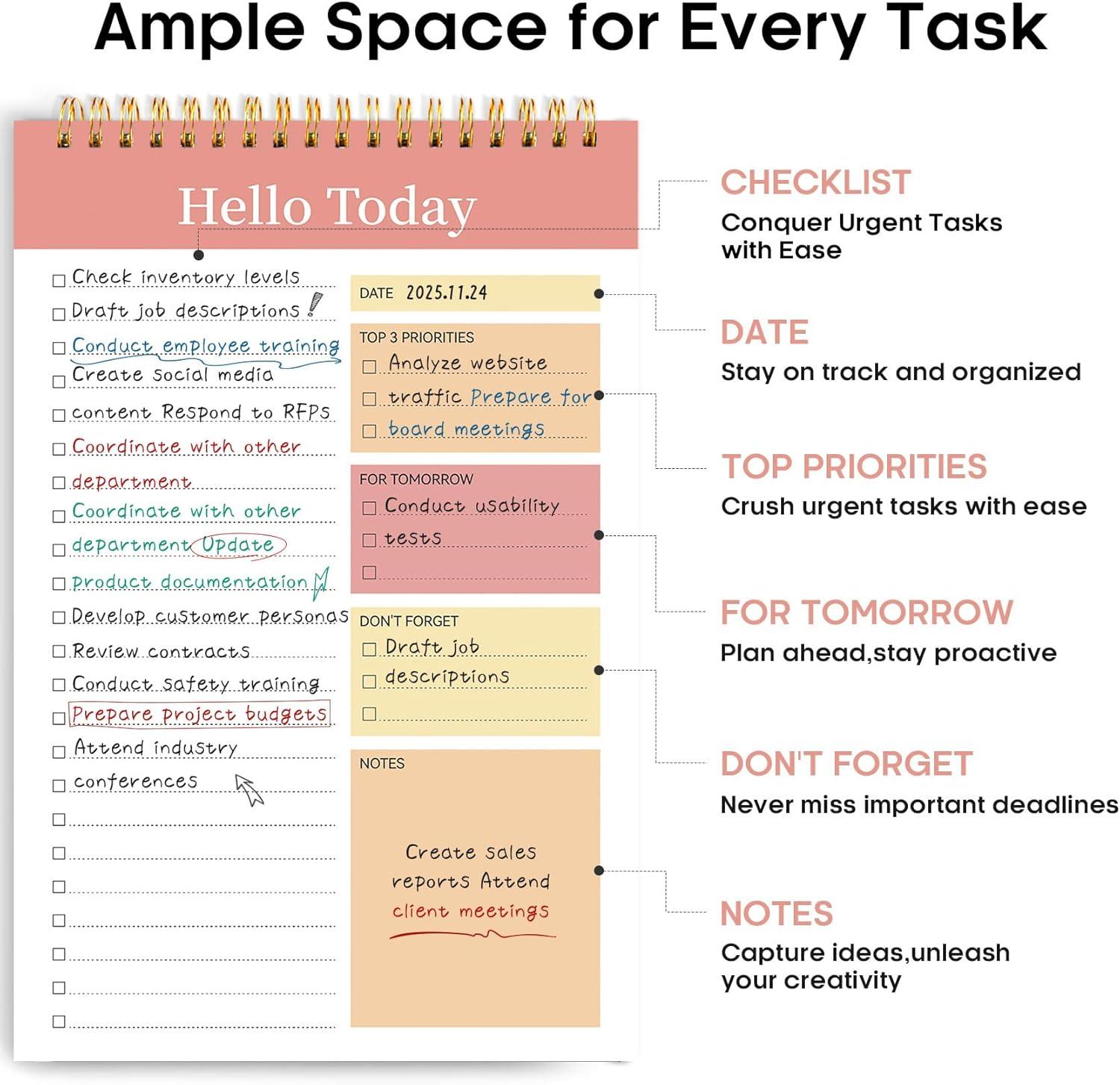 image:imageTaja To Do List Notepad To Do List Notebook for Work with 52 Sheets 98 x 65 Undated Daily Planner Perfect for Daily Tasks and Goal Setting Notepad Suitable for Office Home amp School Greenery SwayzPink