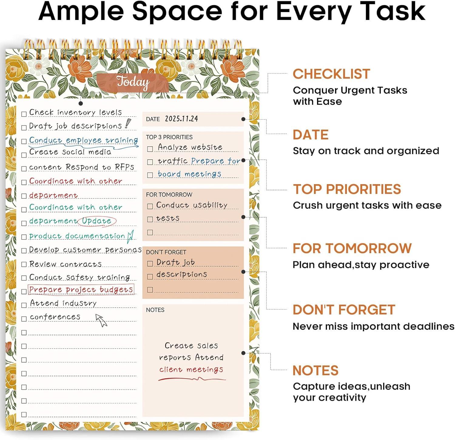 image:imageTaja To Do List Notepad To Do List Notebook for Work with 52 Sheets 98 x 65 Undated Daily Planner Perfect for Daily Tasks and Goal Setting Notepad Suitable for Office Home amp School Greenery SwayrSunshine Field