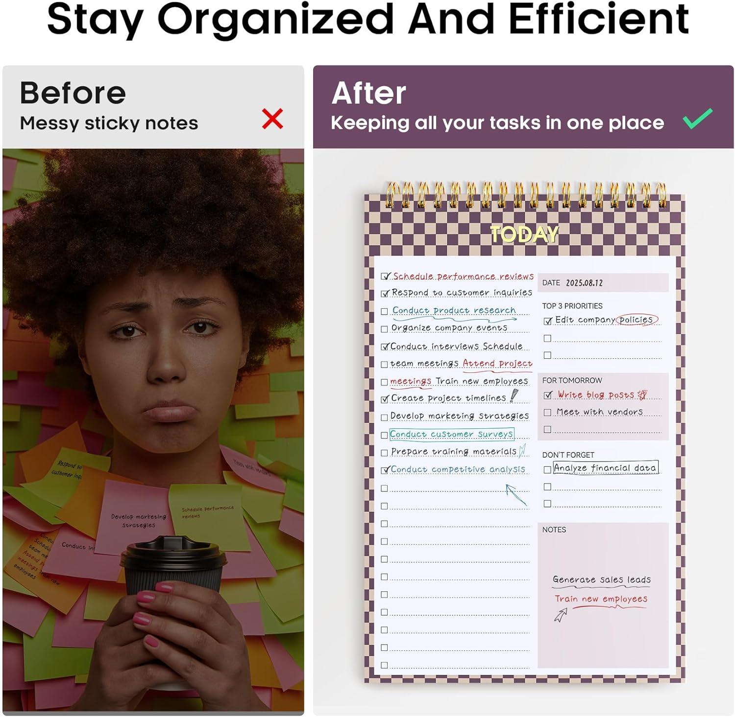 image:imageTaja To Do List Notepad To Do List Notebook for Work with 52 Sheets 98 x 65 Undated Daily Planner Perfect for Daily Tasks and Goal Setting Notepad Suitable for Office Home amp School Greenery SwayzLilac Checkered