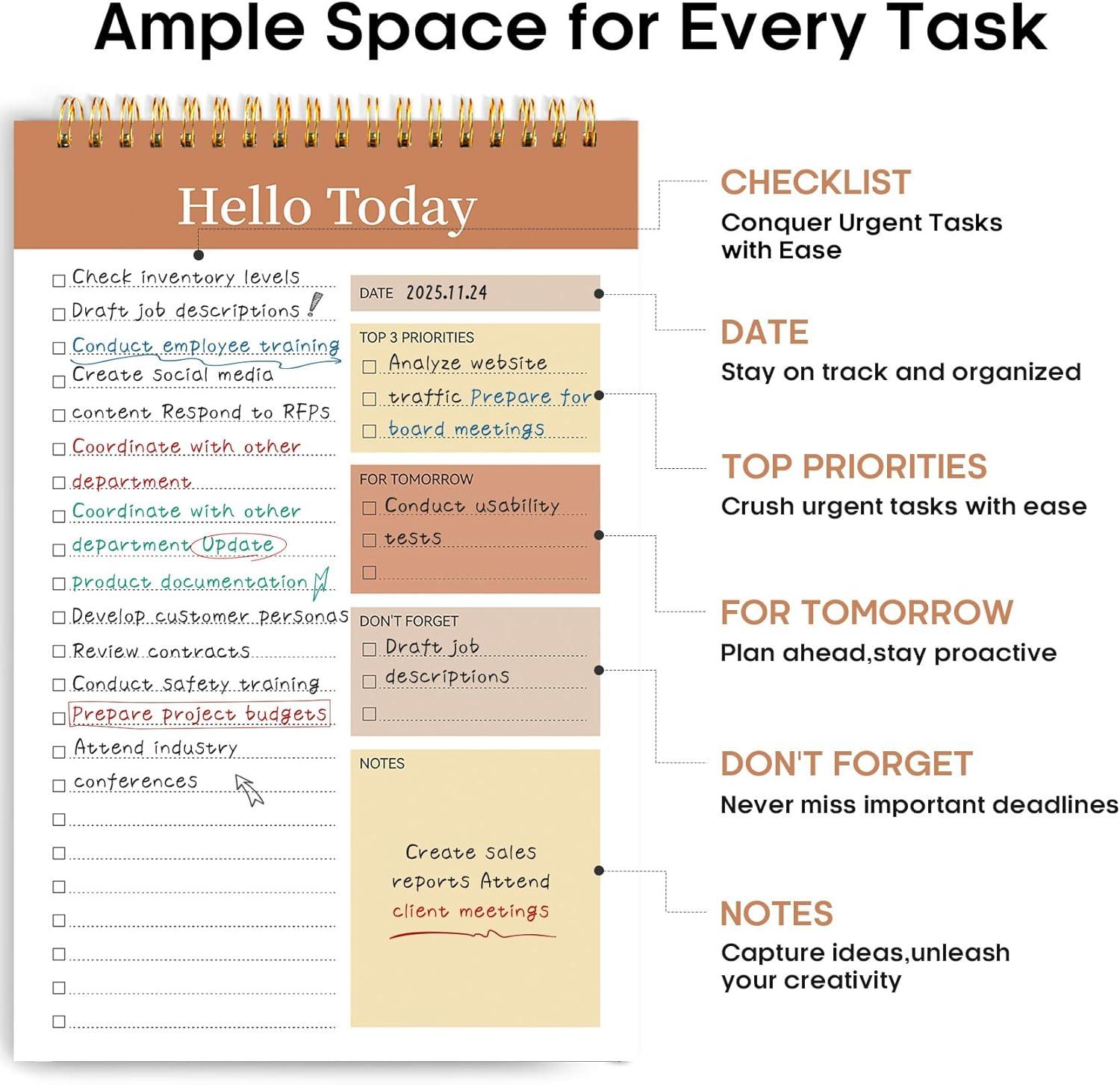 image:imageTaja To Do List Notepad To Do List Notebook for Work with 52 Sheets 98 x 65 Undated Daily Planner Perfect for Daily Tasks and Goal Setting Notepad Suitable for Office Home amp School Greenery SwayzBrown