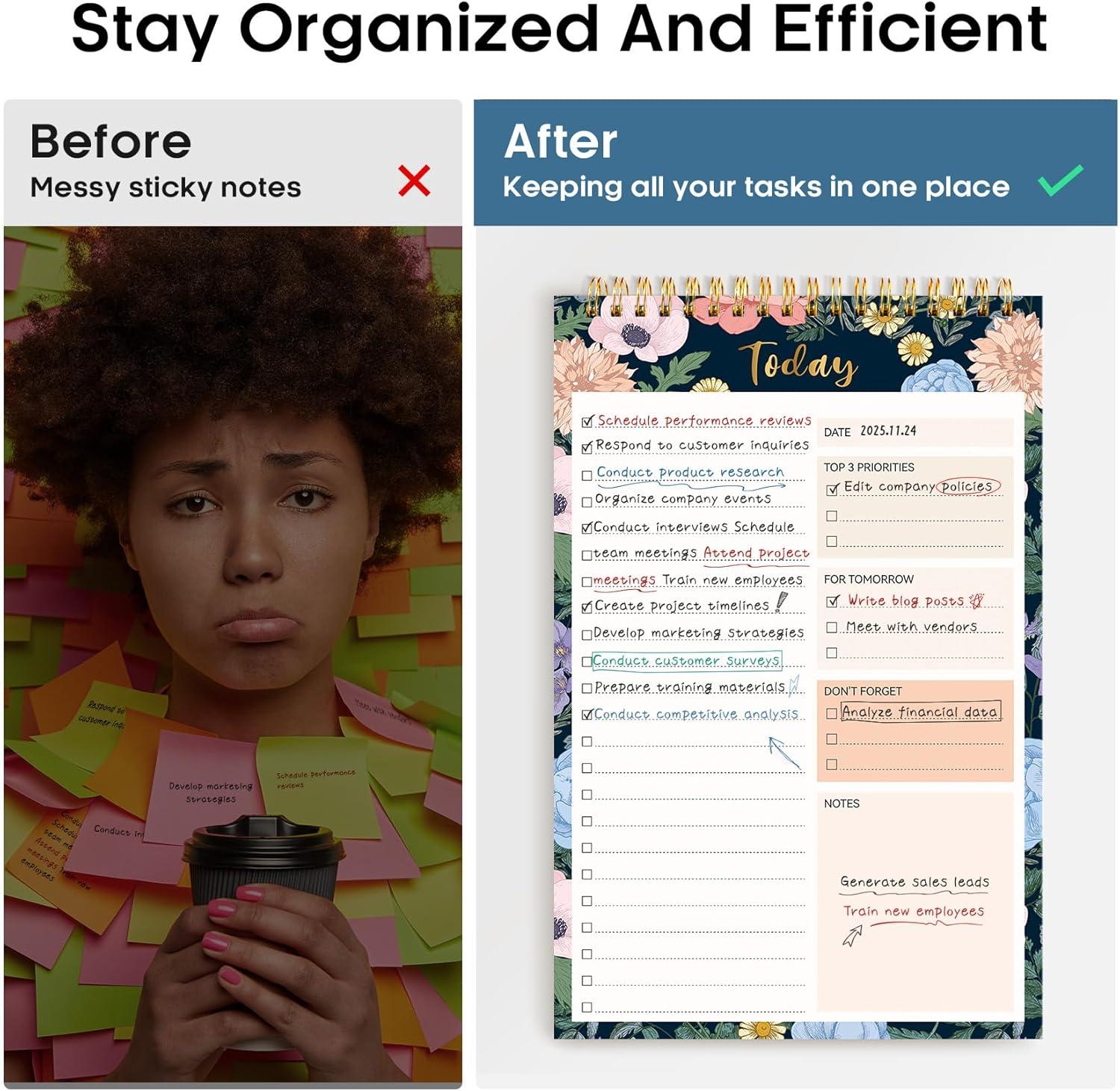 image:imageTaja To Do List Notepad To Do List Notebook for Work with 52 Sheets 98 x 65 Undated Daily Planner Perfect for Daily Tasks and Goal Setting Notepad Suitable for Office Home amp School Greenery SwayzFloral Symphony