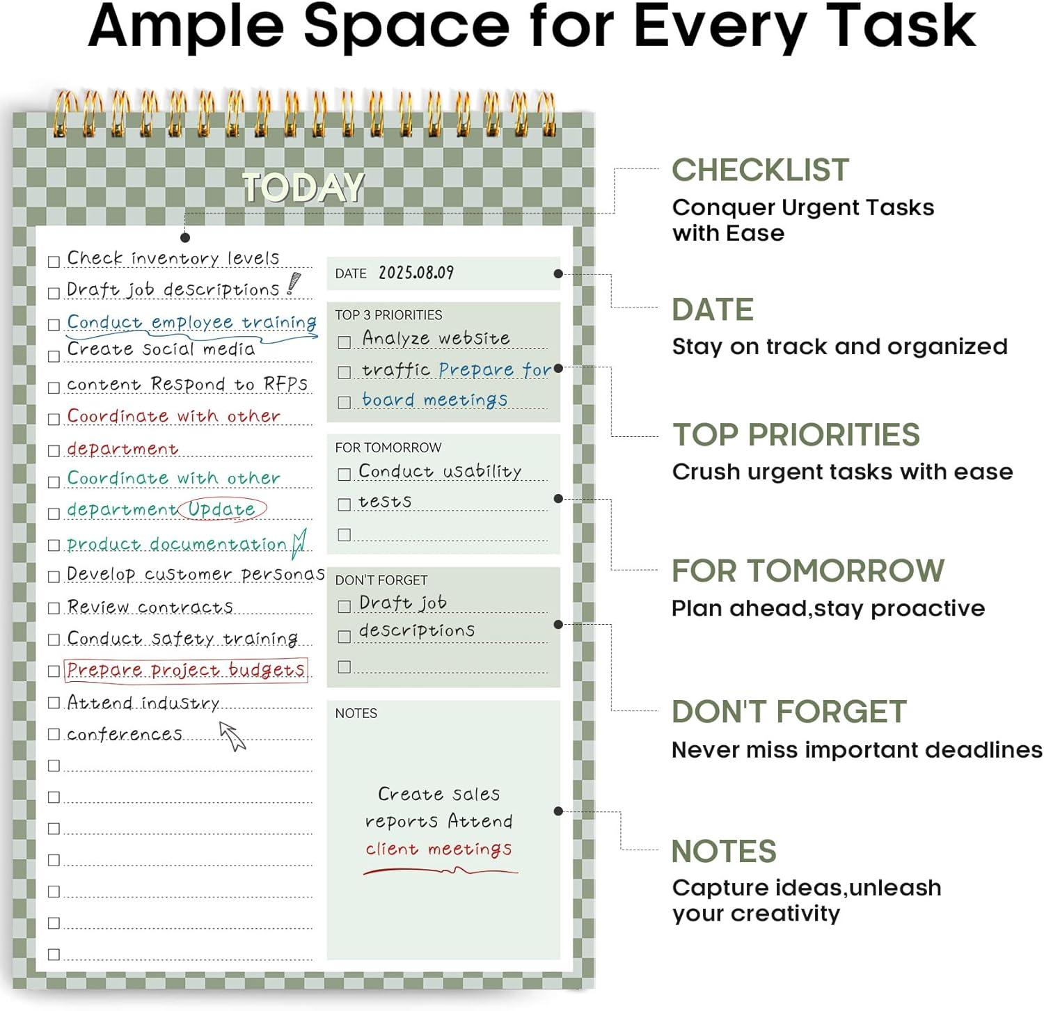 image:imageTaja To Do List Notepad To Do List Notebook for Work with 52 Sheets 98 x 65 Undated Daily Planner Perfect for Daily Tasks and Goal Setting Notepad Suitable for Office Home amp School Greenery SwayjMint Checkered