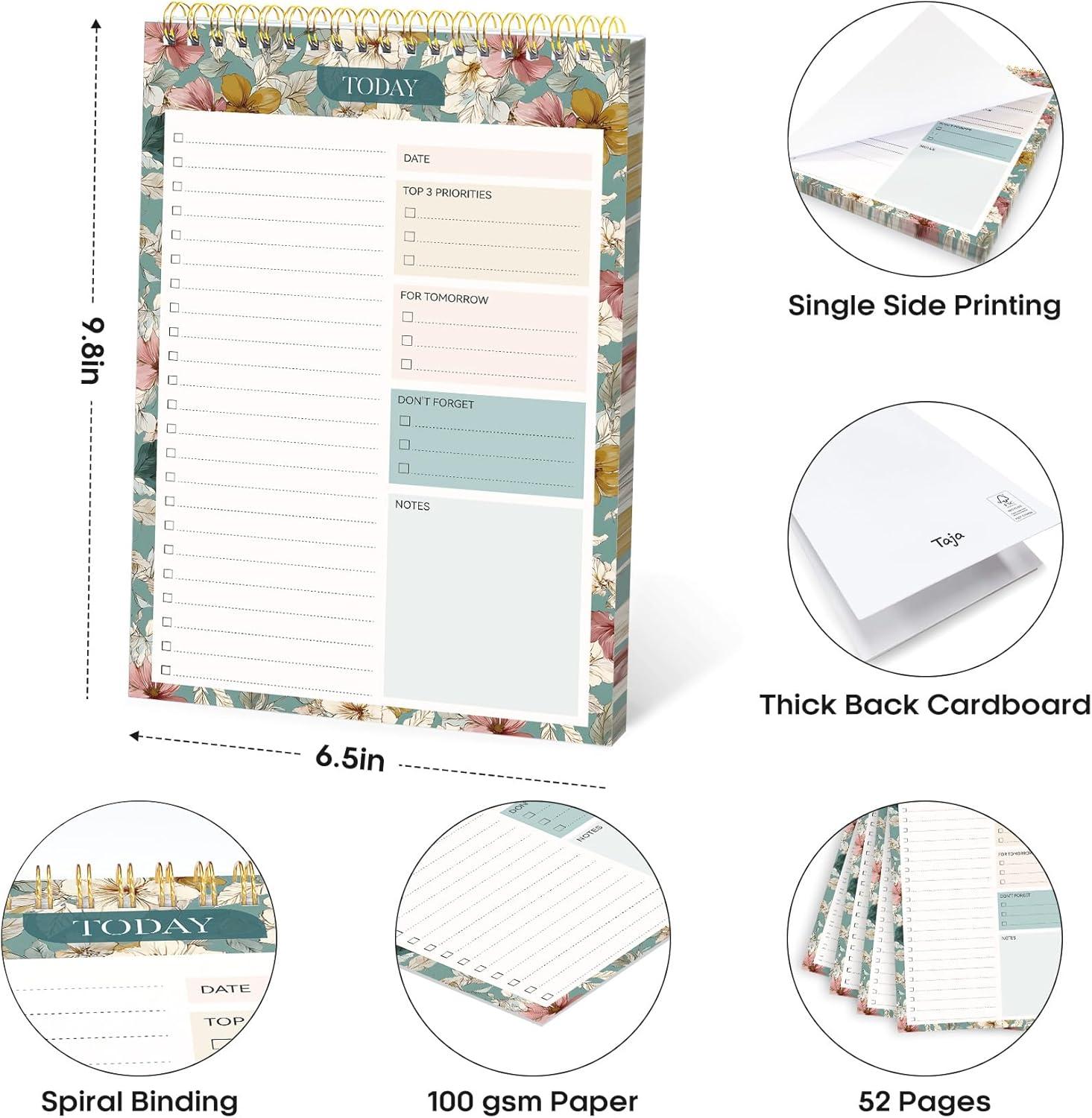 image:imageTaja To Do List Notepad To Do List Notebook for Work with 52 Sheets 98 x 65 Undated Daily Planner Perfect for Daily Tasks and Goal Setting Notepad Suitable for Office Home amp School Greenery SwaynTeal Petals