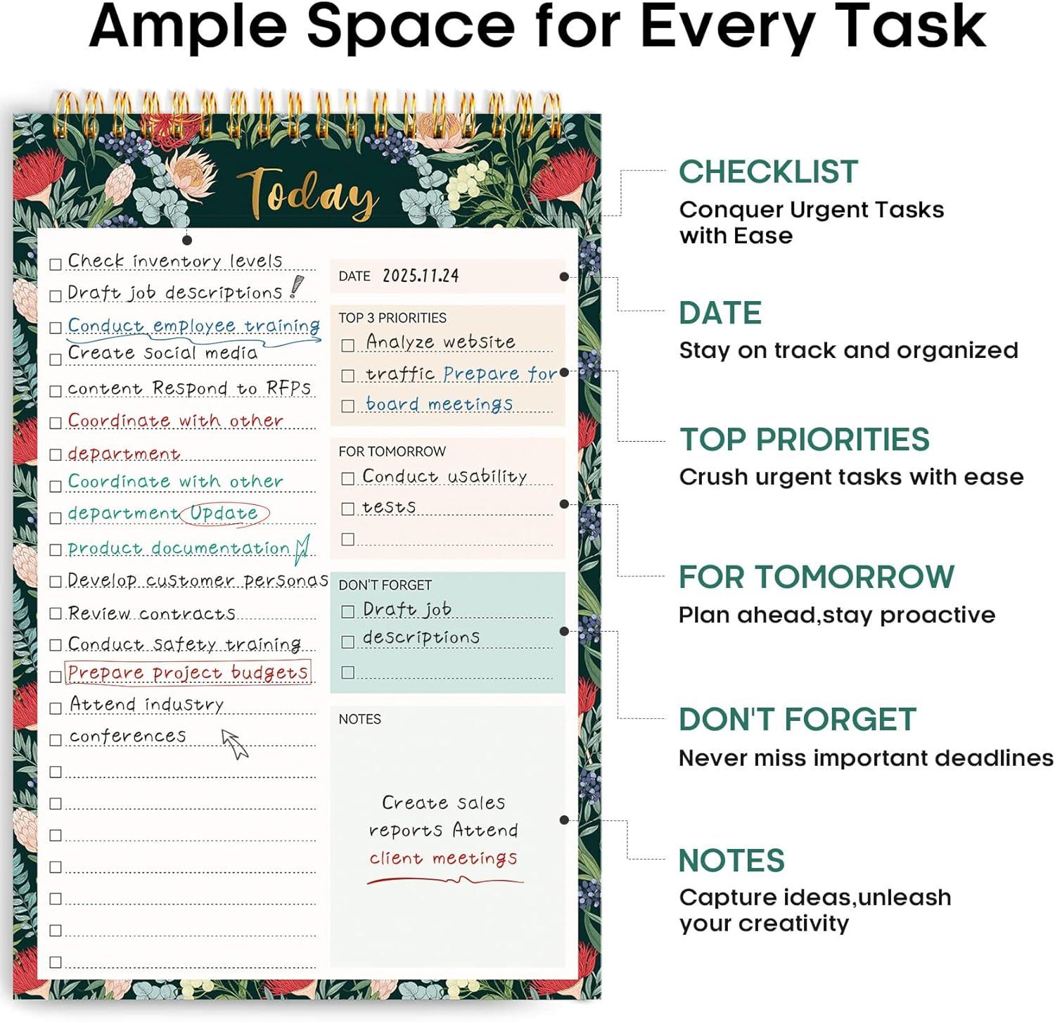 image:imageTaja To Do List Notepad To Do List Notebook for Work with 52 Sheets 98 x 65 Undated Daily Planner Perfect for Daily Tasks and Goal Setting Notepad Suitable for Office Home amp School Greenery SwayySage Blossom