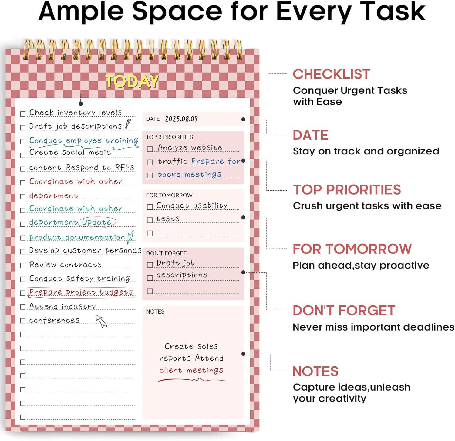 image:imageTaja To Do List Notepad To Do List Notebook for Work with 52 Sheets 98 x 65 Undated Daily Planner Perfect for Daily Tasks and Goal Setting Notepad Suitable for Office Home amp School Greenery SwaykRose Checkered