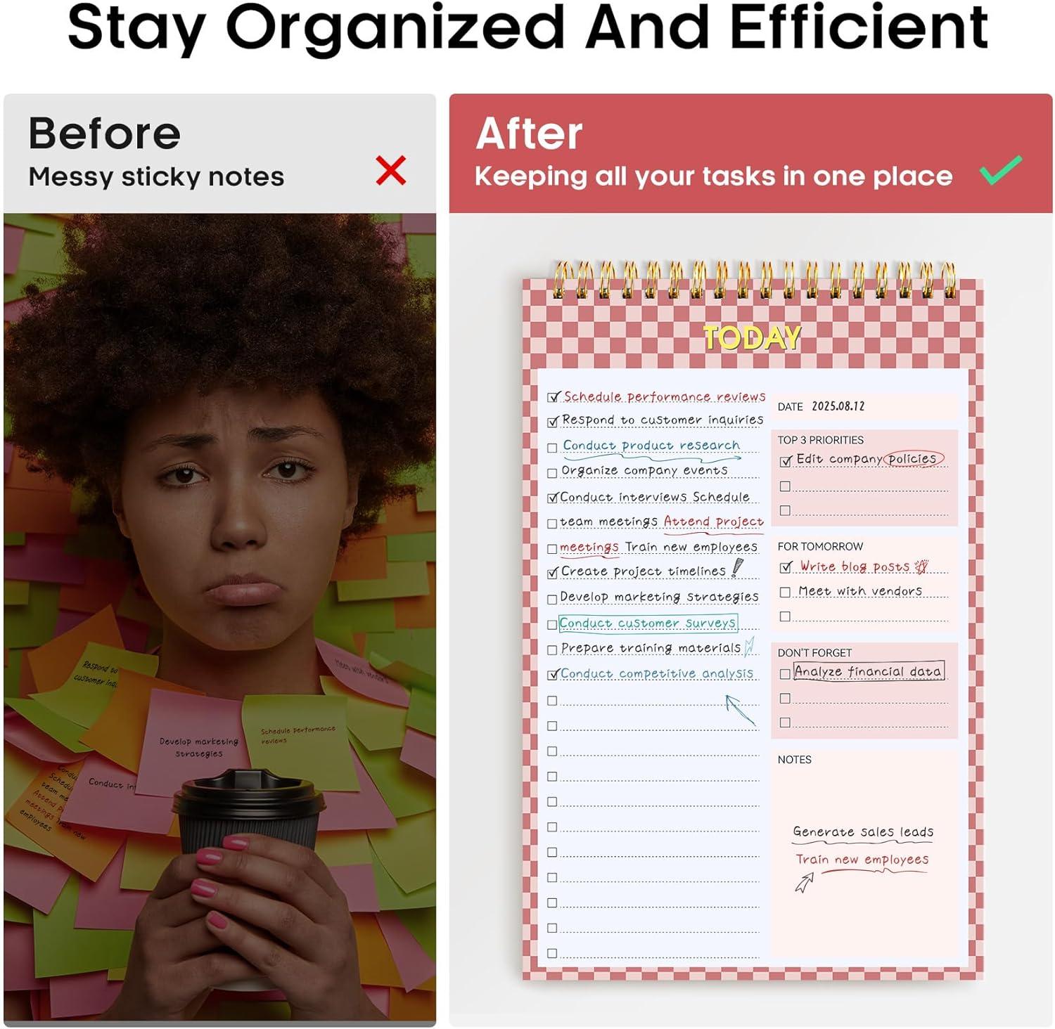 image:imageTaja To Do List Notepad To Do List Notebook for Work with 52 Sheets 98 x 65 Undated Daily Planner Perfect for Daily Tasks and Goal Setting Notepad Suitable for Office Home amp School Greenery SwaykRose Checkered