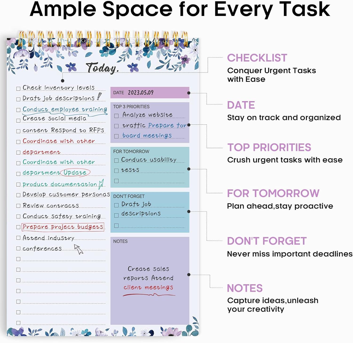 image:imageTaja To Do List Notepad To Do List Notebook for Work with 52 Sheets 98 x 65 Undated Daily Planner Perfect for Daily Tasks and Goal Setting Notepad Suitable for Office Home amp School Greenery SwayfVioletBloom