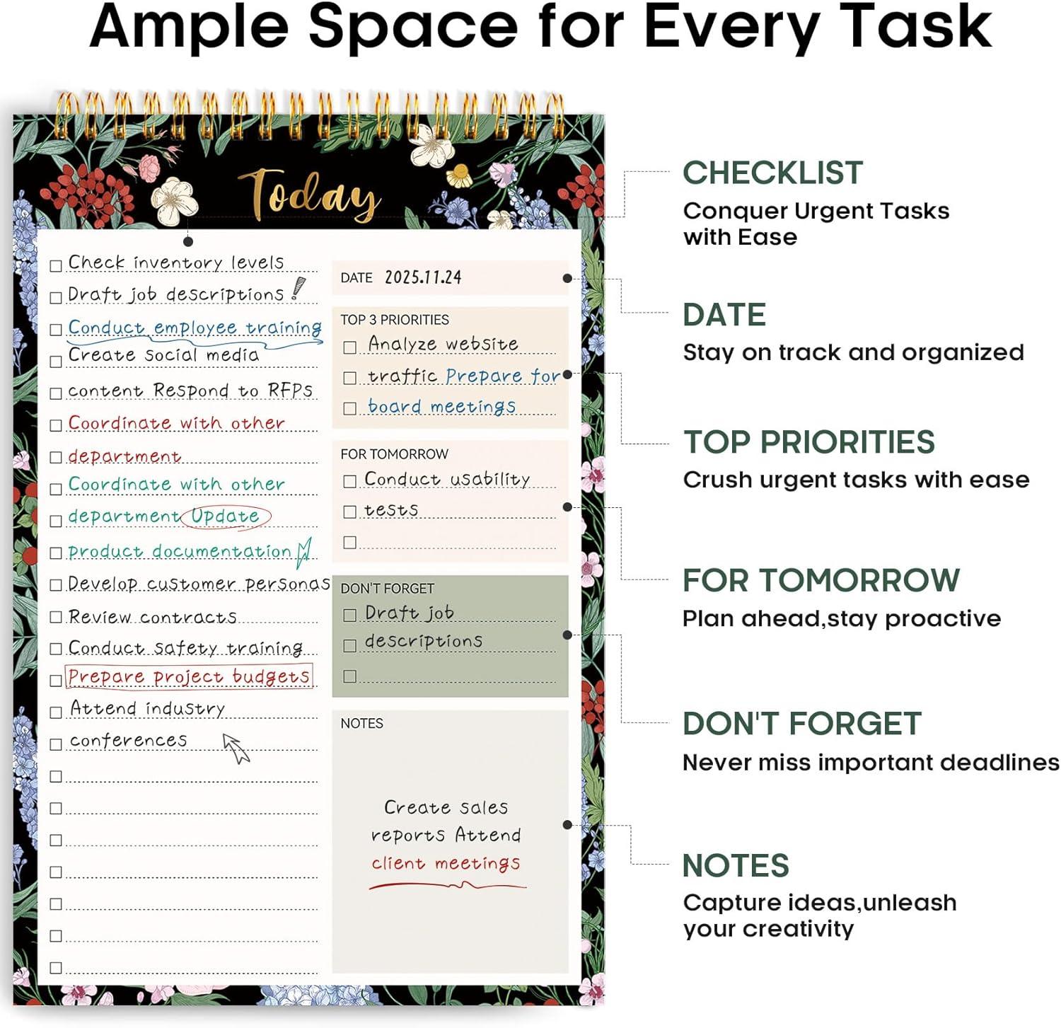 image:imageTaja To Do List Notepad To Do List Notebook for Work with 52 Sheets 98 x 65 Undated Daily Planner Perfect for Daily Tasks and Goal Setting Notepad Suitable for Office Home amp School Greenery SwayzForest Bloom