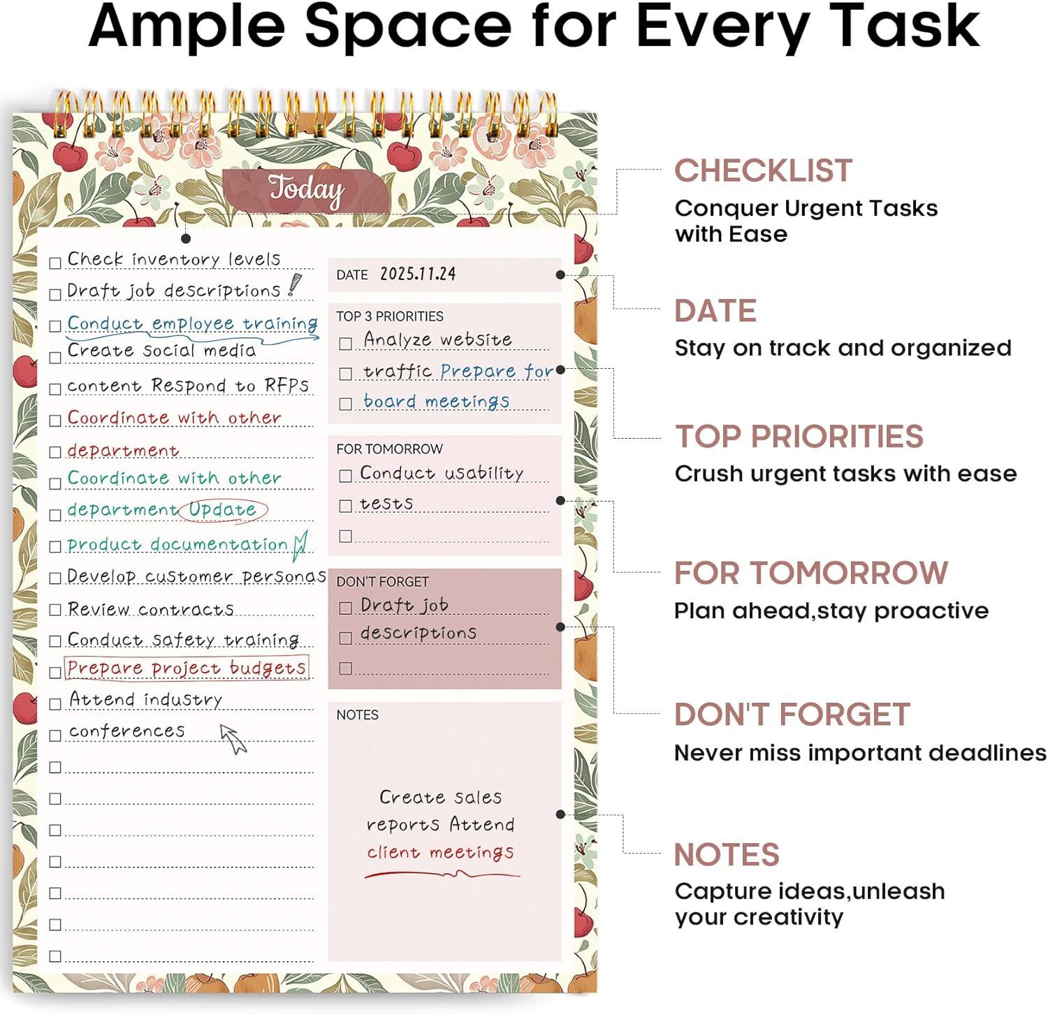 image:imageTaja To Do List Notepad To Do List Notebook for Work with 52 Sheets 98 x 65 Undated Daily Planner Perfect for Daily Tasks and Goal Setting Notepad Suitable for Office Home amp School Greenery SwayuCherry Orchard