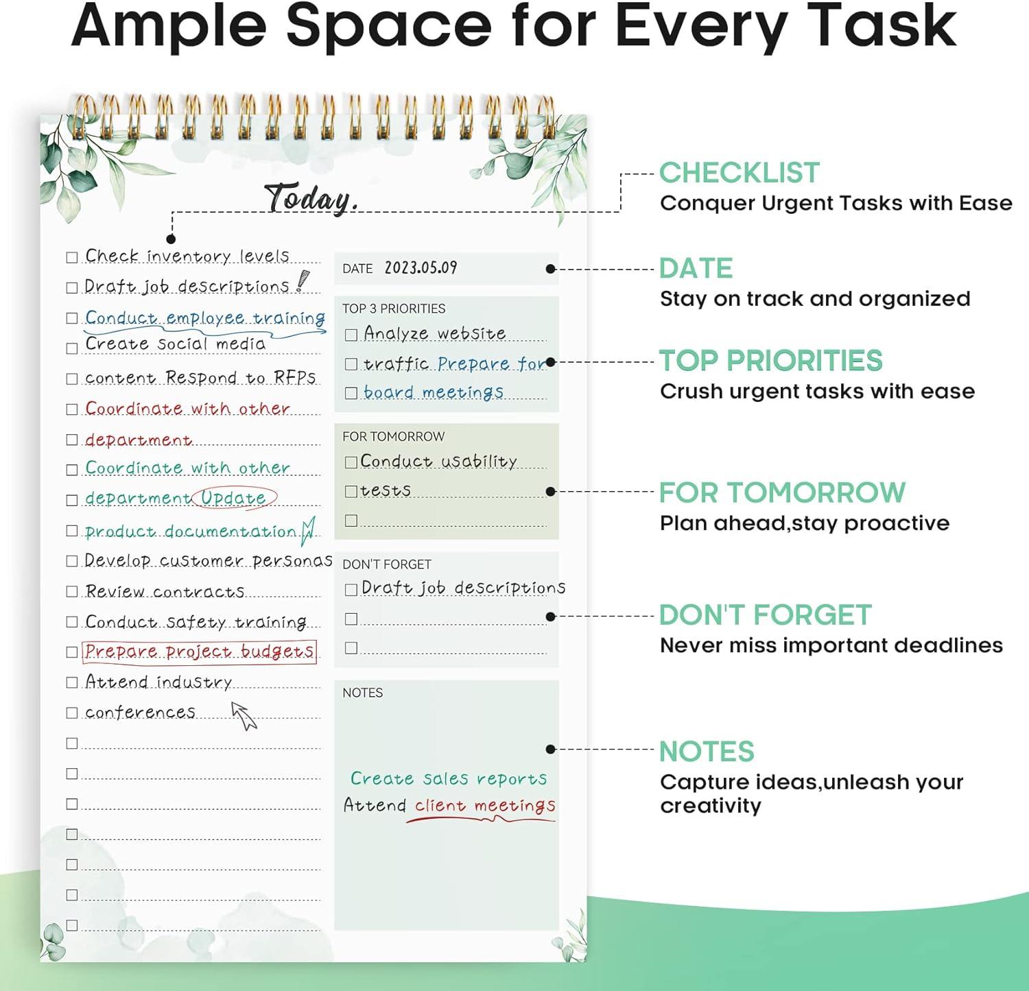 image:imageTaja To Do List Notepad To Do List Notebook for Work with 52 Sheets 98 x 65 Undated Daily Planner Perfect for Daily Tasks and Goal Setting Notepad Suitable for Office Home amp School Greenery SwaydNature
