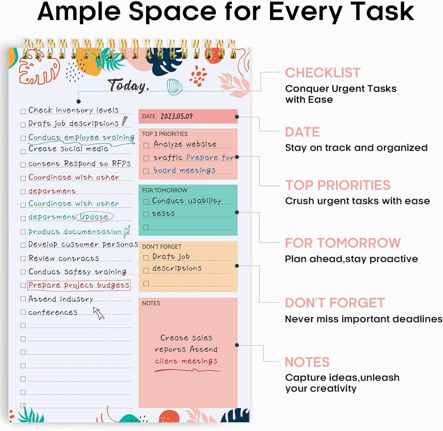 image:imageTaja To Do List Notepad To Do List Notebook for Work with 52 Sheets 98 x 65 Undated Daily Planner Perfect for Daily Tasks and Goal Setting Notepad Suitable for Office Home amp School Greenery SwayeBlossom Grove