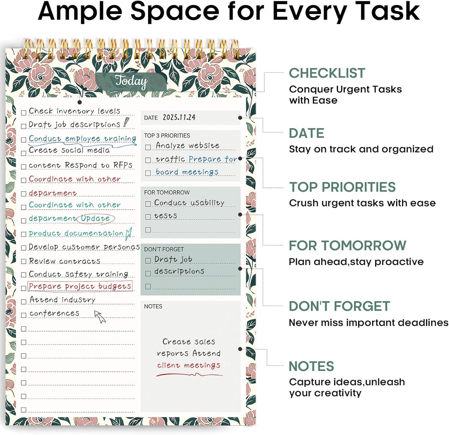 image:imageTaja To Do List Notepad To Do List Notebook for Work with 52 Sheets 98 x 65 Undated Daily Planner Perfect for Daily Tasks and Goal Setting Notepad Suitable for Office Home amp School Greenery SwaytRose Meadow