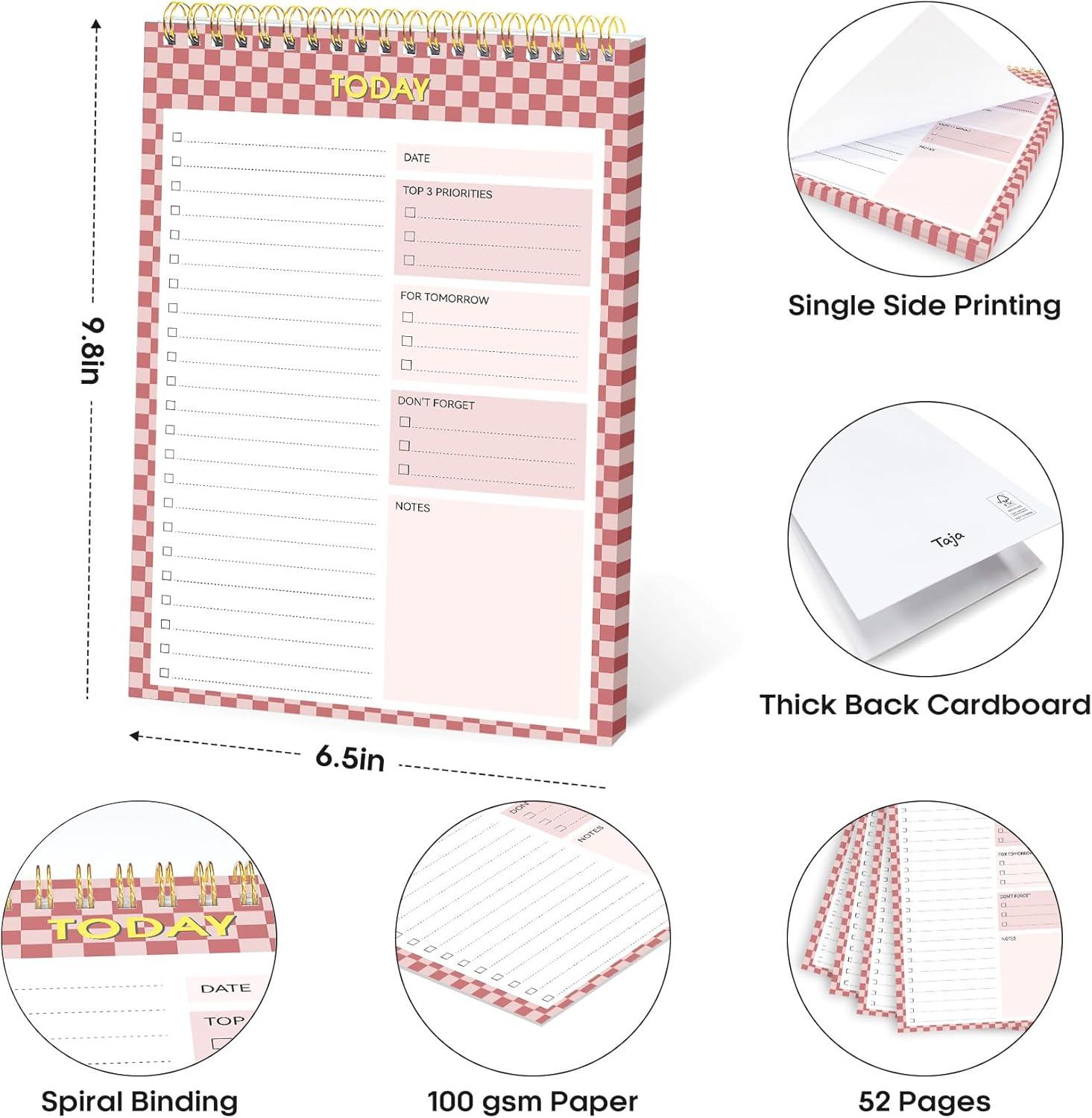image:imageTaja To Do List Notepad To Do List Notebook for Work with 52 Sheets 98 x 65 Undated Daily Planner Perfect for Daily Tasks and Goal Setting Notepad Suitable for Office Home amp School Greenery SwaykRose Checkered