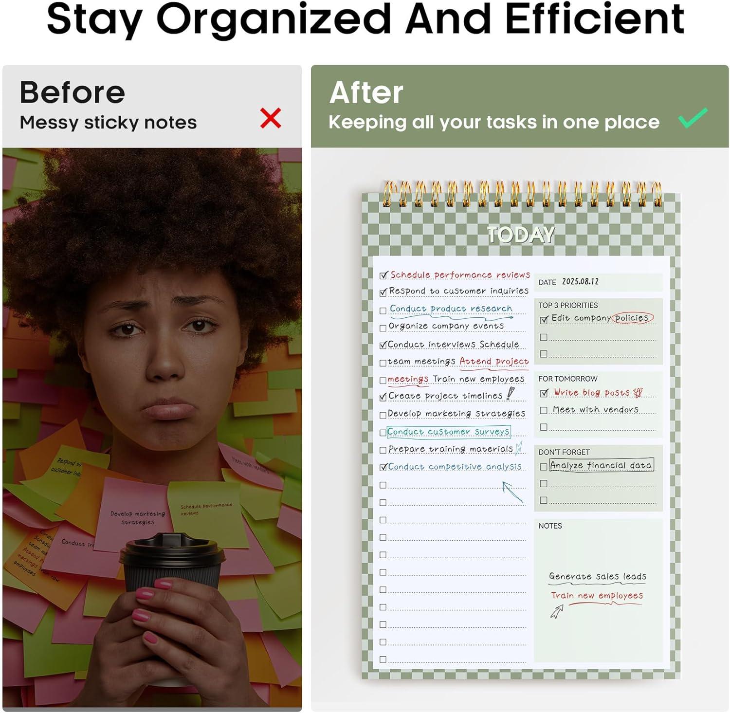 image:imageTaja To Do List Notepad To Do List Notebook for Work with 52 Sheets 98 x 65 Undated Daily Planner Perfect for Daily Tasks and Goal Setting Notepad Suitable for Office Home amp School Greenery SwayjMint Checkered