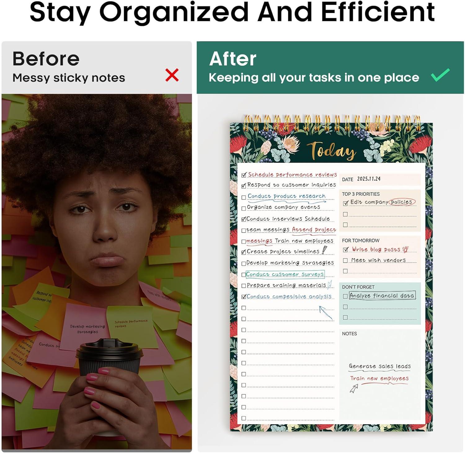 image:imageTaja To Do List Notepad To Do List Notebook for Work with 52 Sheets 98 x 65 Undated Daily Planner Perfect for Daily Tasks and Goal Setting Notepad Suitable for Office Home amp School Greenery SwayySage Blossom