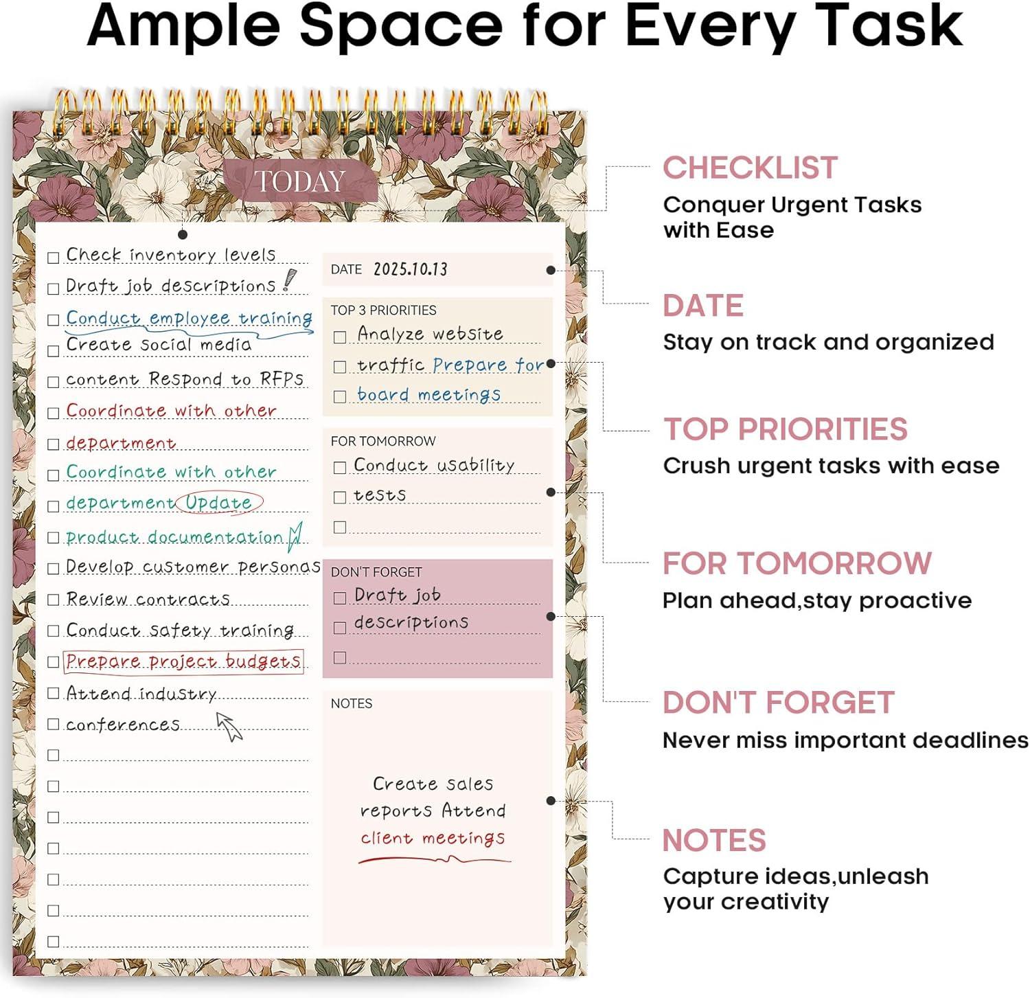 image:imageTaja To Do List Notepad To Do List Notebook for Work with 52 Sheets 98 x 65 Undated Daily Planner Perfect for Daily Tasks and Goal Setting Notepad Suitable for Office Home amp School Greenery SwayqMauve Muse