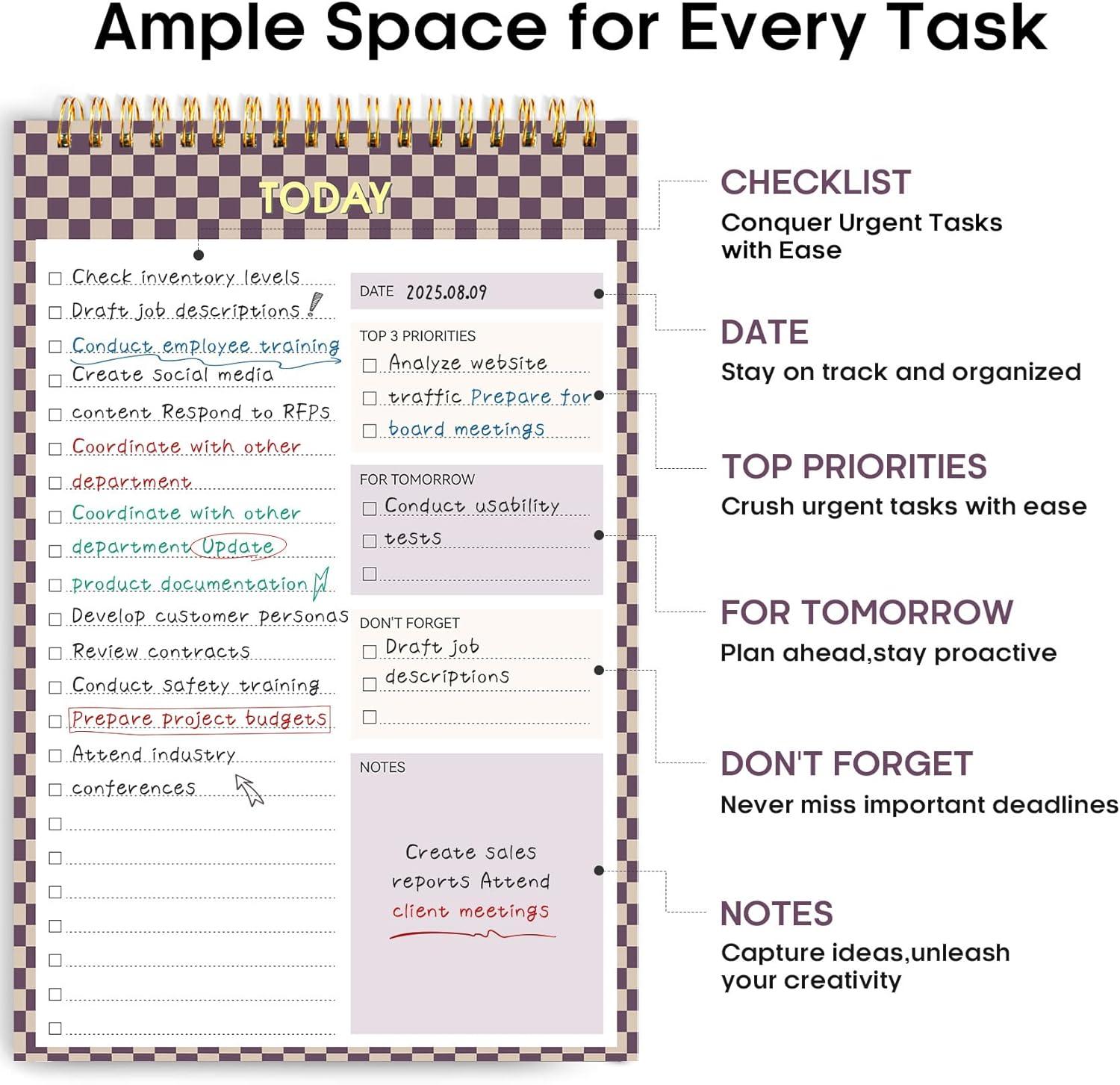 image:imageTaja To Do List Notepad To Do List Notebook for Work with 52 Sheets 98 x 65 Undated Daily Planner Perfect for Daily Tasks and Goal Setting Notepad Suitable for Office Home amp School Greenery SwayzLilac Checkered