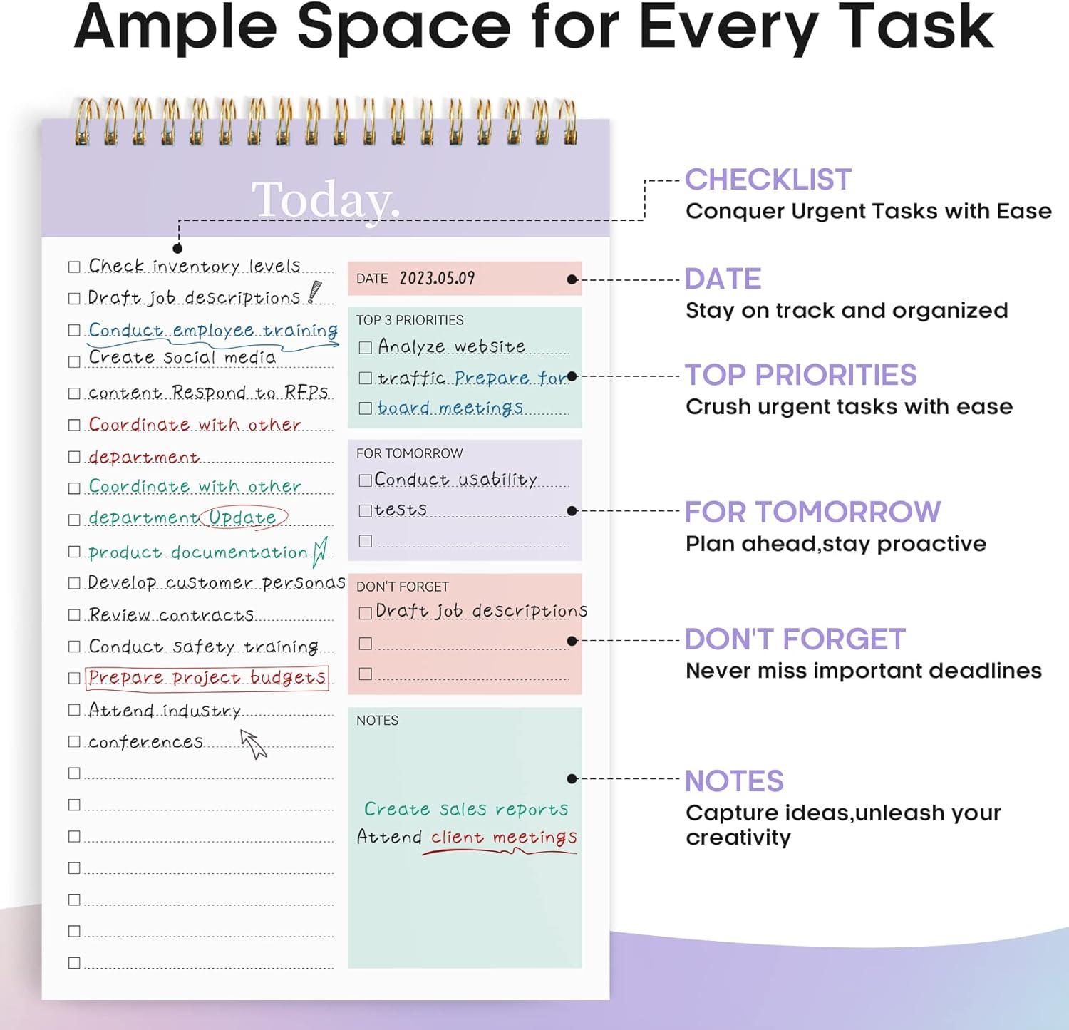 image:imageTaja To Do List Notepad To Do List Notebook for Work with 52 Sheets 98 x 65 Undated Daily Planner Perfect for Daily Tasks and Goal Setting Notepad Suitable for Office Home amp School Greenery SwaybViolet Dream