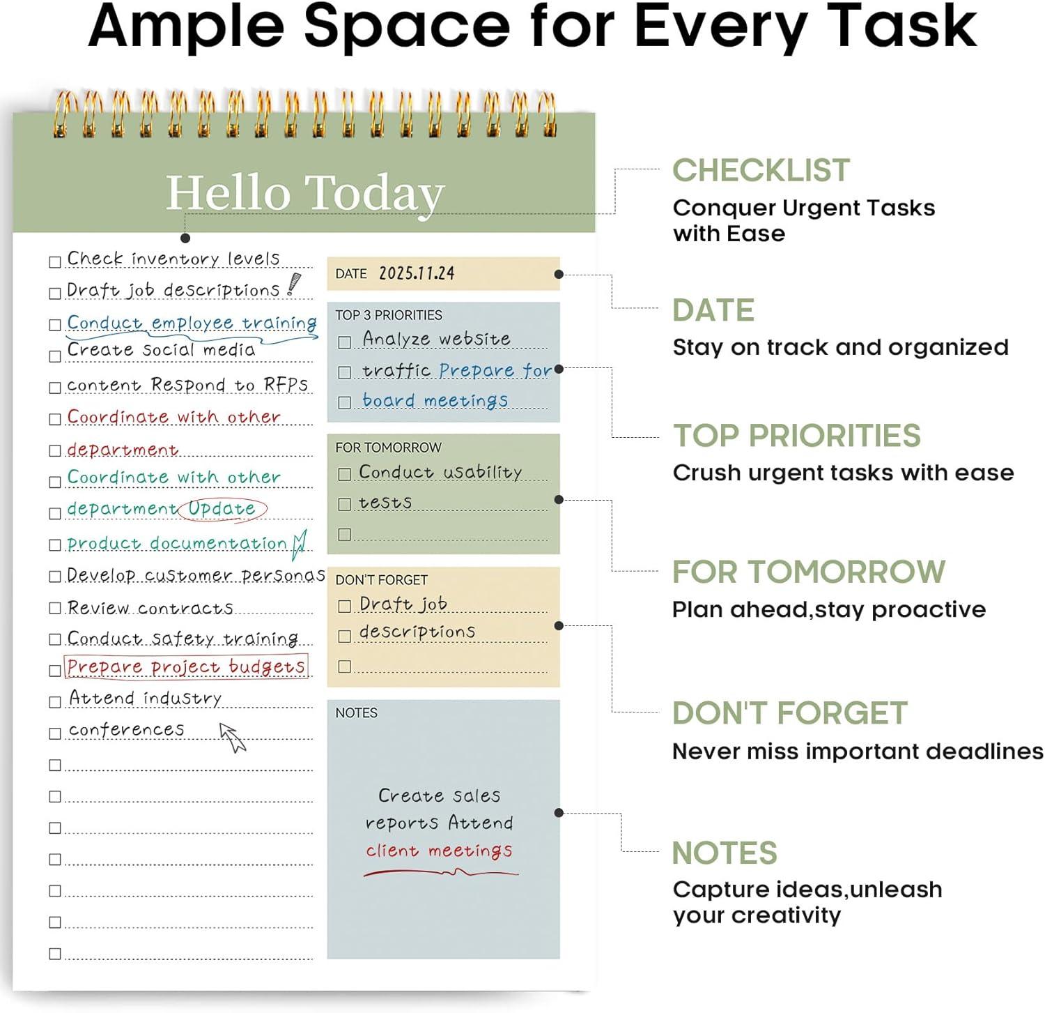 image:imageTaja To Do List Notepad To Do List Notebook for Work with 52 Sheets 98 x 65 Undated Daily Planner Perfect for Daily Tasks and Goal Setting Notepad Suitable for Office Home amp School Greenery SwayvGreen
