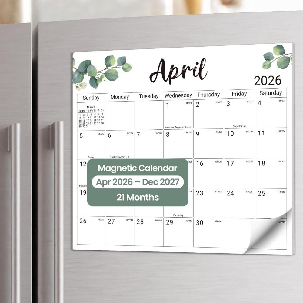 image:imageAesthetic 20262027 Magnetic Calendar for Refrigerator 21Month Fridge Calendar Magnet from April 2026 to December 2027 Greenery Design for Easy OrganizingaNature