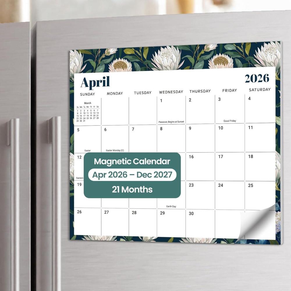 image:imageAesthetic 20262027 Magnetic Calendar for Refrigerator 21Month Fridge Calendar Magnet from April 2026 to December 2027 Greenery Design for Easy OrganizingcFloral Luxe