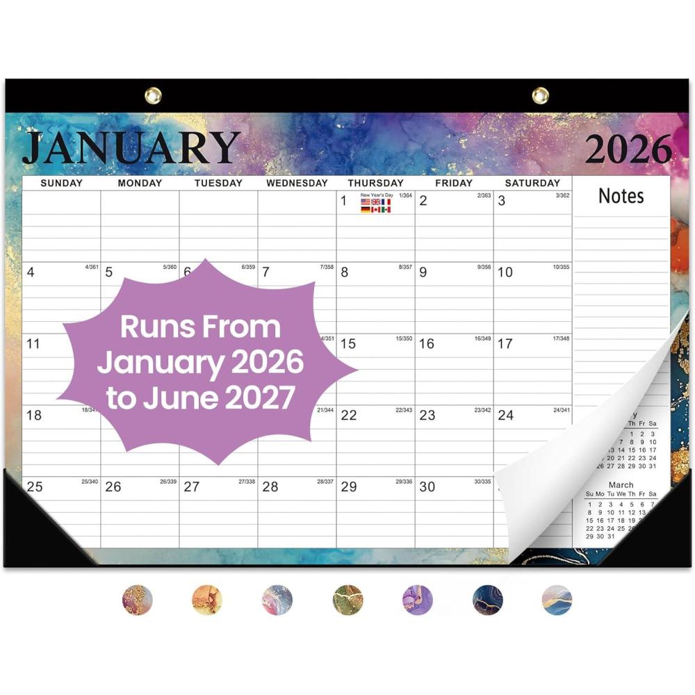 image:imageDesk Calendar 2026 18 Months Calendar Runs from January 2026 to June 2027 Large 17 x 12 DesktopWall Monthly Calendar for Home School or Office Vintage FloralEGilded Elegance