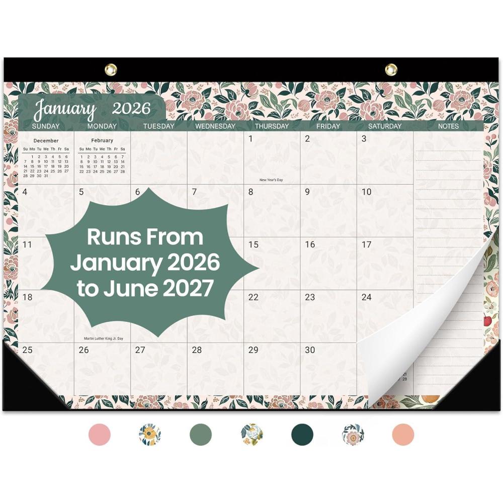image:imageDesk Calendar 2026 18 Months Calendar Runs from January 2026 to June 2027 Large 17 x 12 DesktopWall Monthly Calendar for Home School or Office Vintage FloralCRustic Botanical