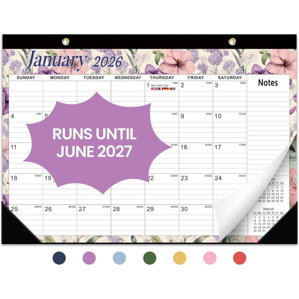 image:imageDesk Calendar 2026 18 Months Calendar Runs from January 2026 to June 2027 Large 17 x 12 DesktopWall Monthly Calendar for Home School or Office Vintage FloralAVintage Floral