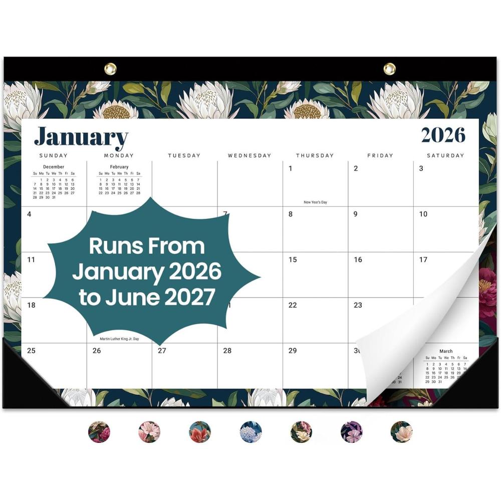 image:imageDesk Calendar 2026 18 Months Calendar Runs from January 2026 to June 2027 Large 17 x 12 DesktopWall Monthly Calendar for Home School or Office Vintage FloralDFloral Luxe