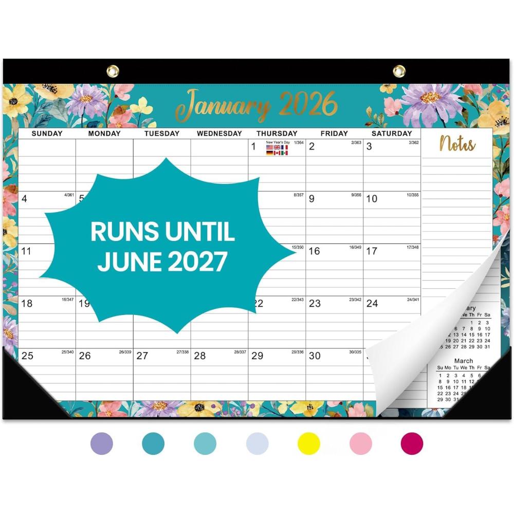 image:imageDesk Calendar 20262027 21Month Calendar Runs Until June 2027 Large 17 x 12 Monthly Desktop amp Wall Calendar for Home amp Office FloralaFloral