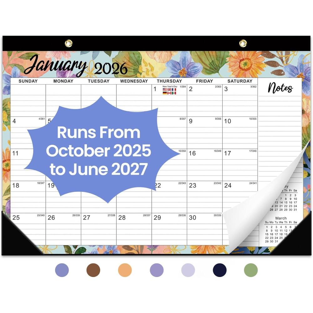 image:imageDesk Calendar 20262027 21Month Calendar Runs Until June 2027 Large 17 x 12 Monthly Desktop amp Wall Calendar for Home amp Office FloralbBotanic Whimsy
