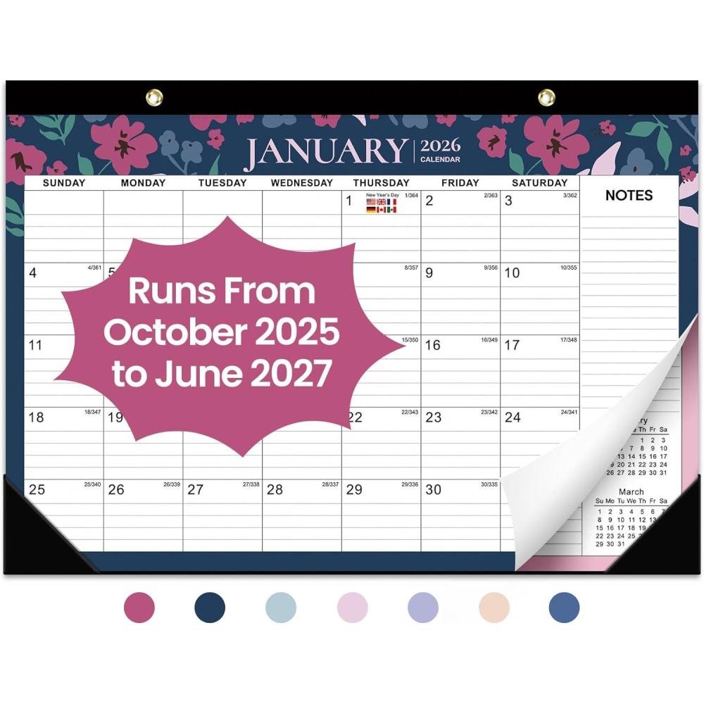 image:imageDesk Calendar 20262027 21Month Calendar Runs Until June 2027 Large 17 x 12 Monthly Desktop amp Wall Calendar for Home amp Office FloraldTwilight Petals
