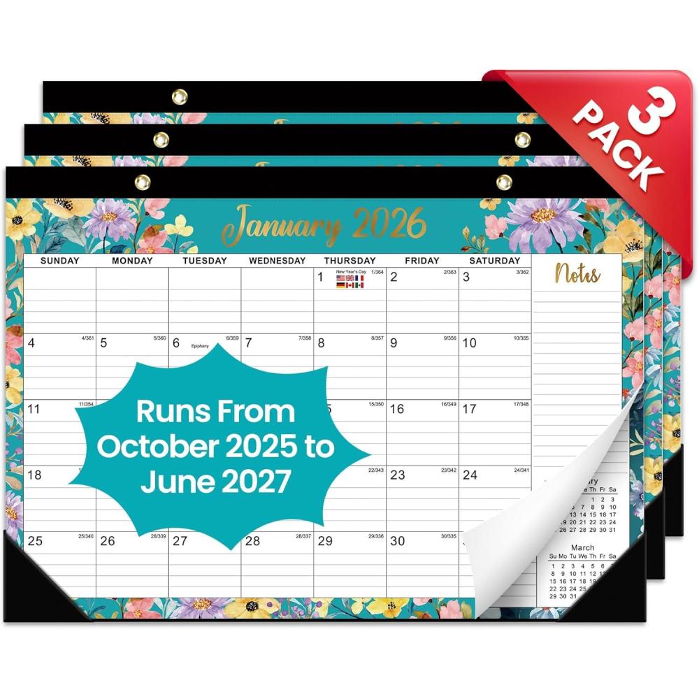 image:imageDesk Calendar 20262027 21Month Calendar Runs Until June 2027 Large 17 x 12 Monthly Desktop amp Wall Calendar for Home amp Office FloralfFloral3Pack