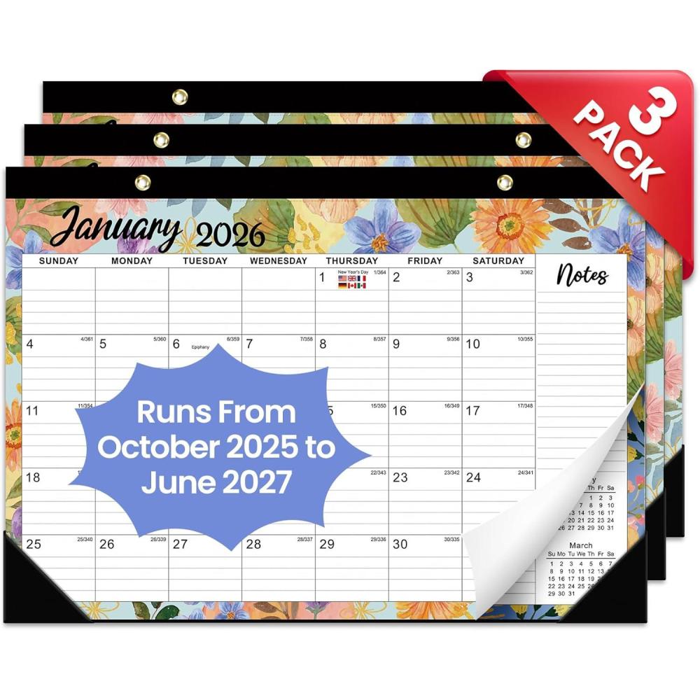 image:imageDesk Calendar 20262027 21Month Calendar Runs Until June 2027 Large 17 x 12 Monthly Desktop amp Wall Calendar for Home amp Office FloralgBotanic Whimsy3Pack
