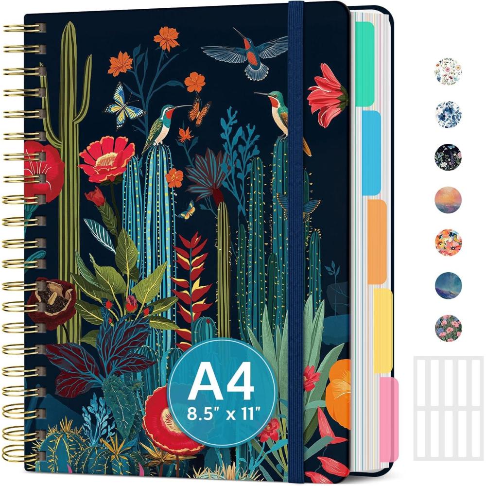 image:imageLarge Spiral Lined Notebooks for Work with Removable Dividers amp Tabs 85x11 Pretty Hardcover 5 Subject Notebook Journal for Women College Ruled Perfect for Study amp Office Organization 280 PagesWildflowersO Cactus Garden