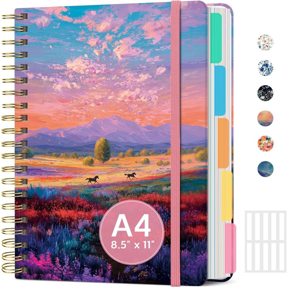image:imageLarge Spiral Lined Notebooks for Work with Removable Dividers amp Tabs 85x11 Pretty Hardcover 5 Subject Notebook Journal for Women College Ruled Perfect for Study amp Office Organization 280 PagesWildflowersZ Prairie Run