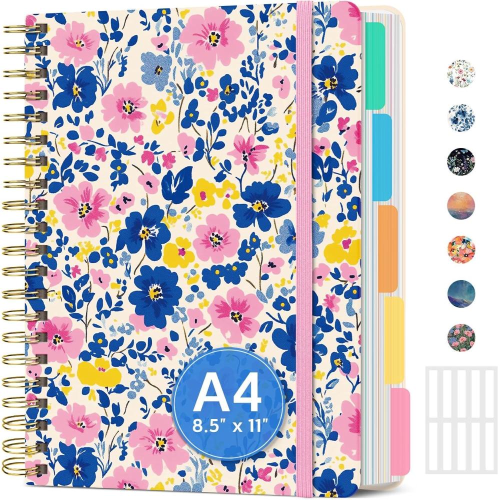 image:imageLarge Spiral Lined Notebooks for Work with Removable Dividers amp Tabs 85x11 Pretty Hardcover 5 Subject Notebook Journal for Women College Ruled Perfect for Study amp Office Organization 280 PagesWildflowersE Blooming Meadow