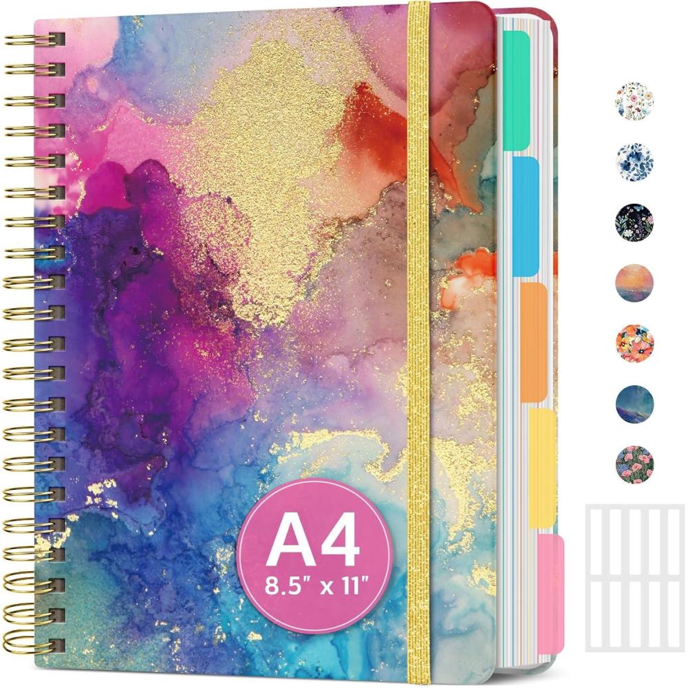 image:imageLarge Spiral Lined Notebooks for Work with Removable Dividers amp Tabs 85x11 Pretty Hardcover 5 Subject Notebook Journal for Women College Ruled Perfect for Study amp Office Organization 280 PagesWildflowersD Color Splash