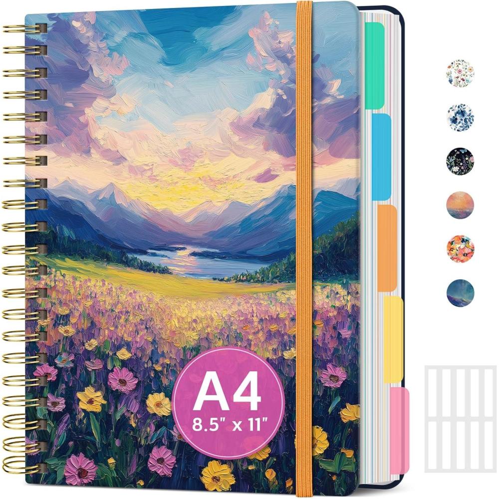 image:imageLarge Spiral Lined Notebooks for Work with Removable Dividers amp Tabs 85x11 Pretty Hardcover 5 Subject Notebook Journal for Women College Ruled Perfect for Study amp Office Organization 280 PagesWildflowersX Blush Horizon