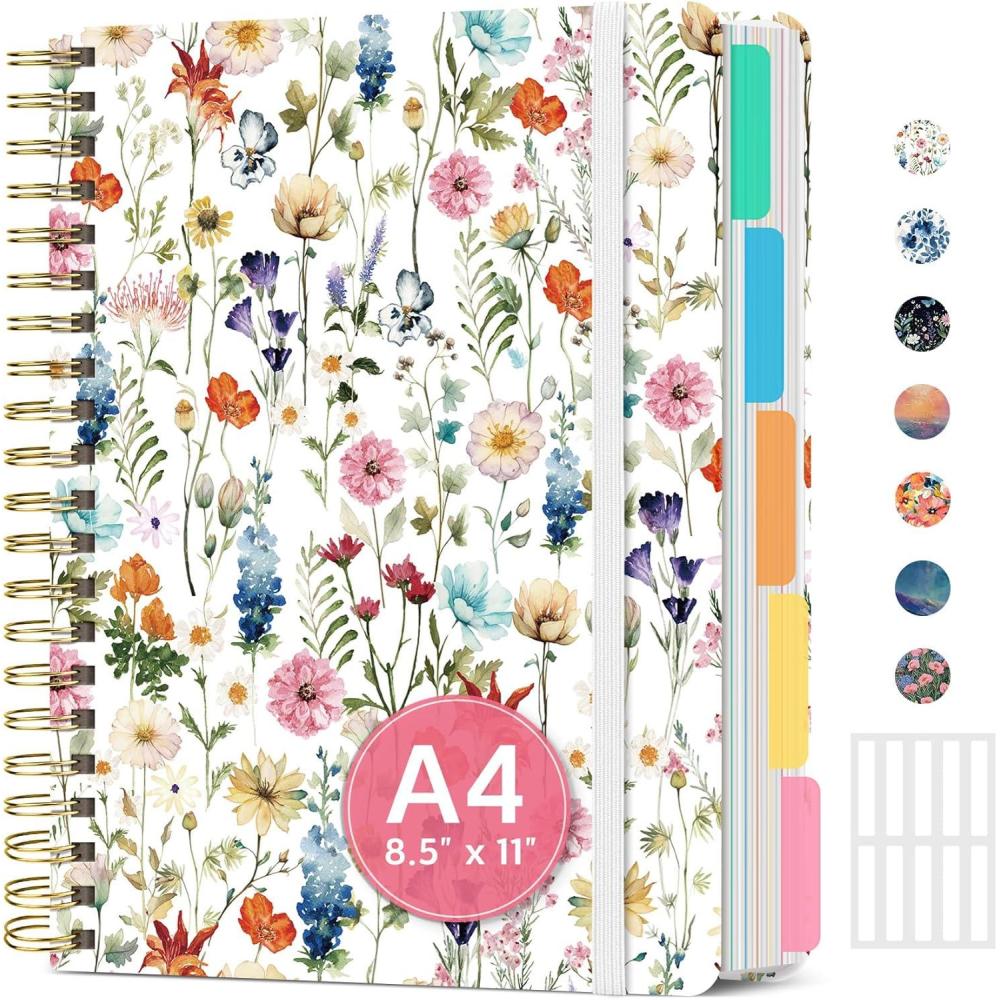 image:imageLarge Spiral Lined Notebooks for Work with Removable Dividers amp Tabs 85x11 Pretty Hardcover 5 Subject Notebook Journal for Women College Ruled Perfect for Study amp Office Organization 280 PagesWildflowersA Wildflowers